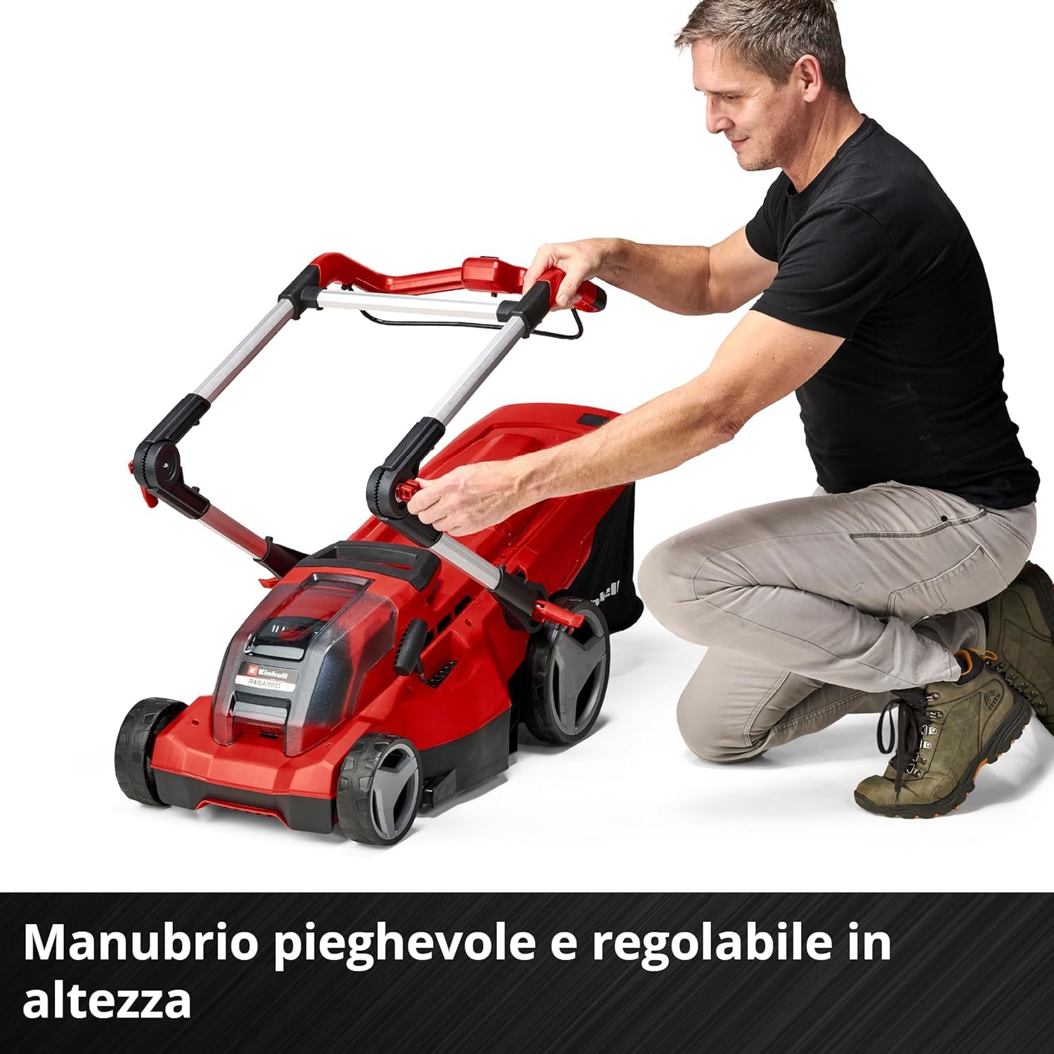 Einhell Tagliaerba a batteria RASARRO 36/36 Kit Power X-Change (36 V, largh. di taglio 36 cm, fino a 400 m², vano 45 l, alt. di taglio 25-75 mm, incl. 2 batterie 3,0 Ah Plus + 2 caricabatteria)