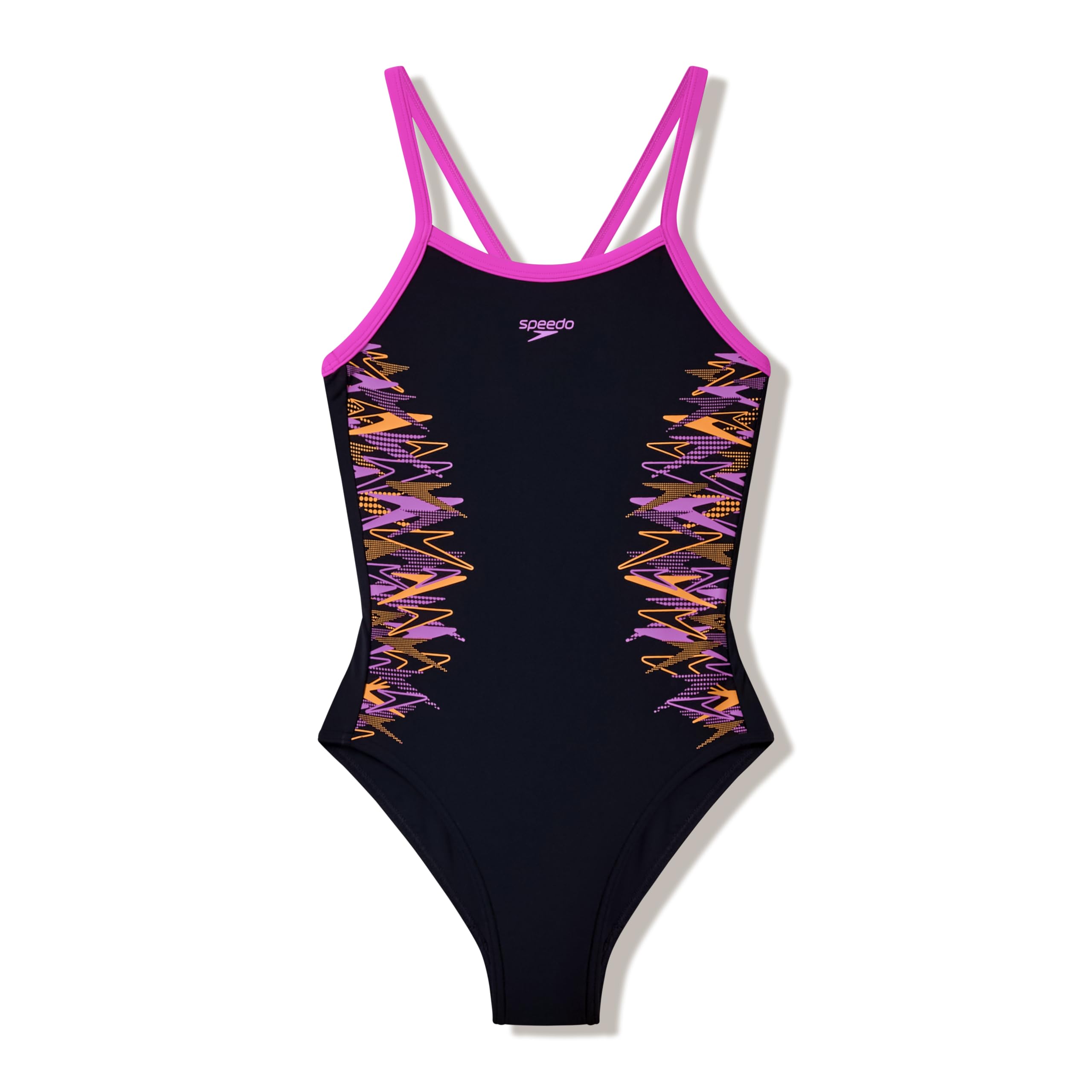 Speedo Girls Placement Thinstrap Muscleback Swimsuit Swimming Costume Black Size 14 Years