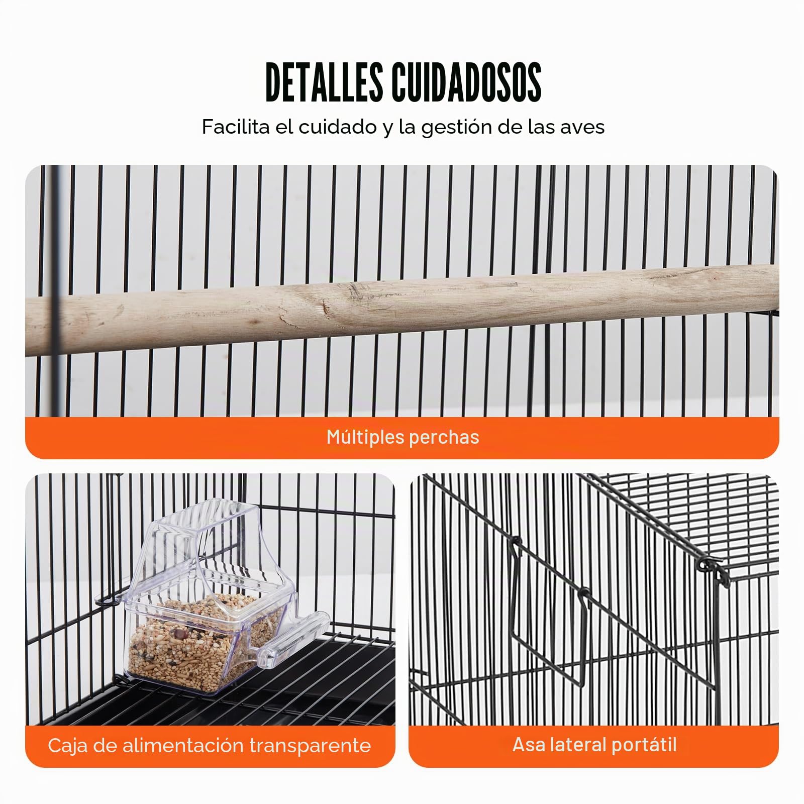 VEVOR Jaula de Vuelo para Pájaros 76 x 46 x 45,5 cm Jaula para Pájaros de Metal con Manija Lateral Puerta Segura Portátil Bandeja Desmontable Perchas Comederos para Pájaros Pequeños Cacatúas Loros