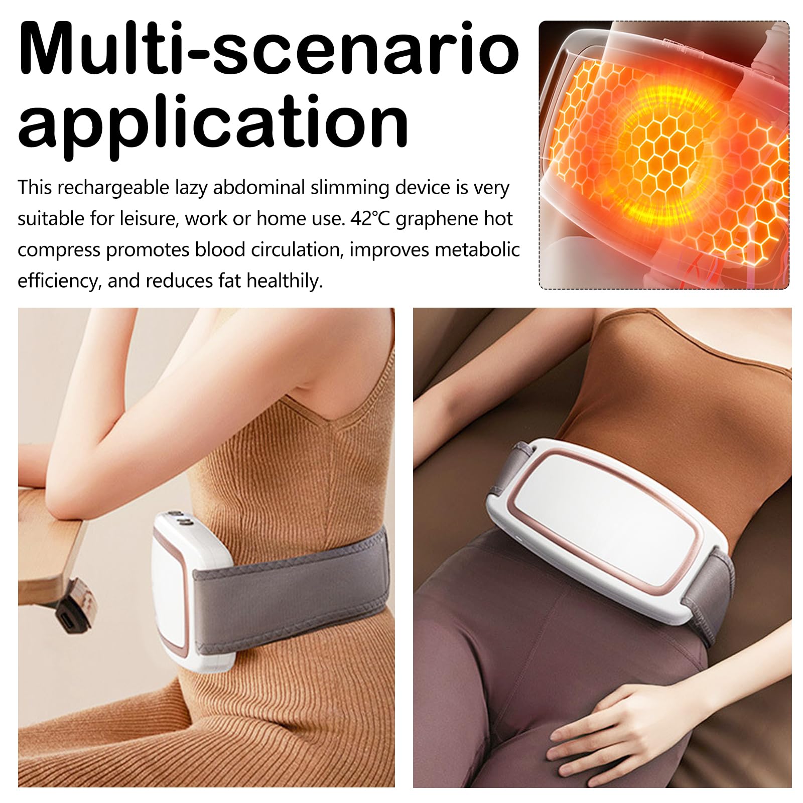 Bauchtrainer, 1200 mAh Elektrisch Kabellose Schlankheitsgürtel Bauchmuskeltrainer mit 6 Vibrationsmodi 9 Intensitätsstufen und 3 Heizstufen EMS Bauchmassagegerät mit Doppelmachtbewegung