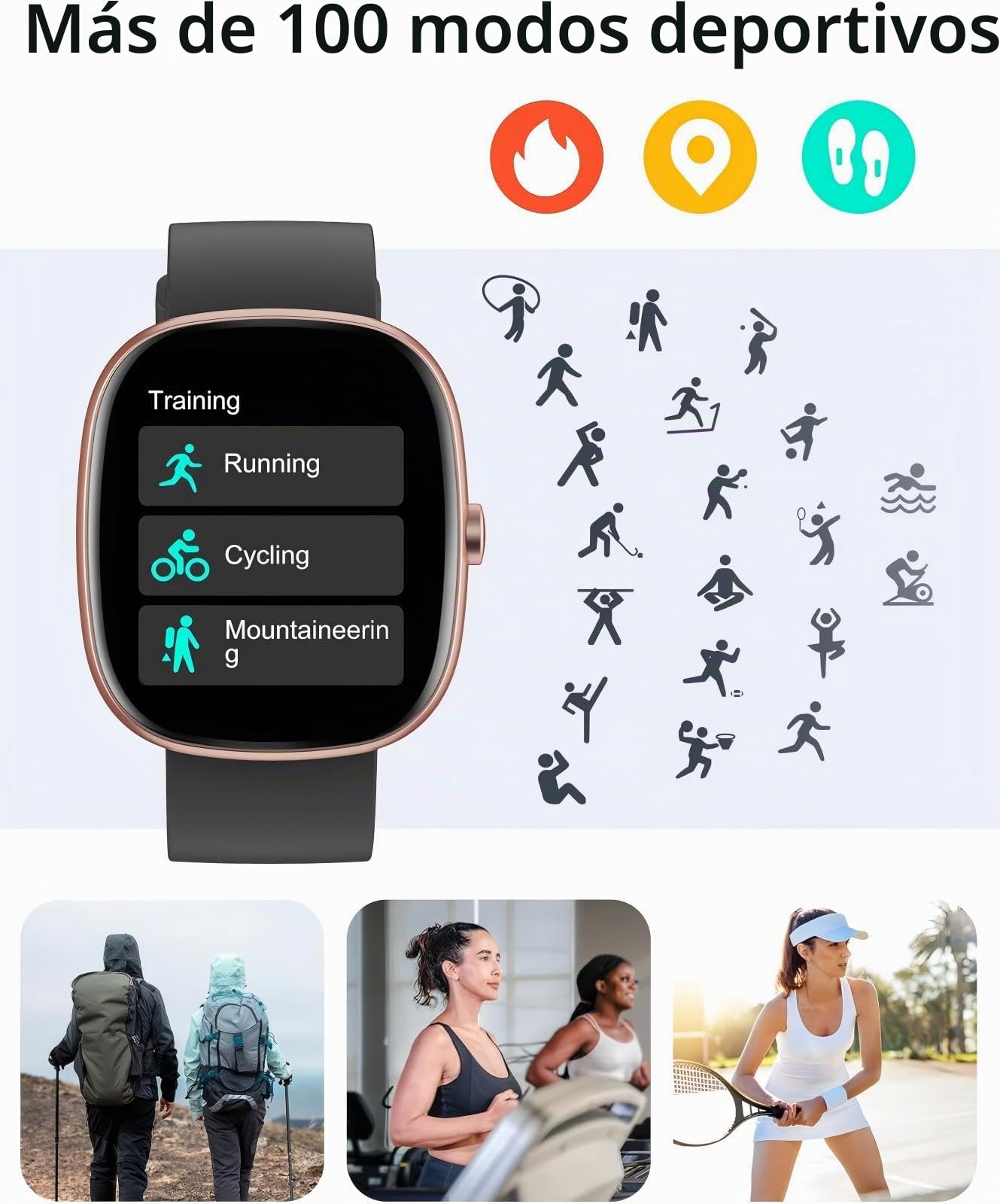 HUAKUA Reloj Inteligente Hombre Mujer con Llamadas Bluetooth 5.3, Smartwatch Deportivo 3ATM Impermeable con 113 Modos Deportivos, Monitor de Pulsómetro, Sueño y SpO2, Reloj Digital (Negro Dorado)