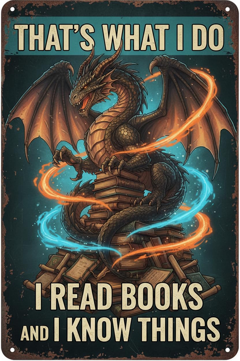 Dragon That's What I Do I Read Books Tin Sign, 8x12 Inch