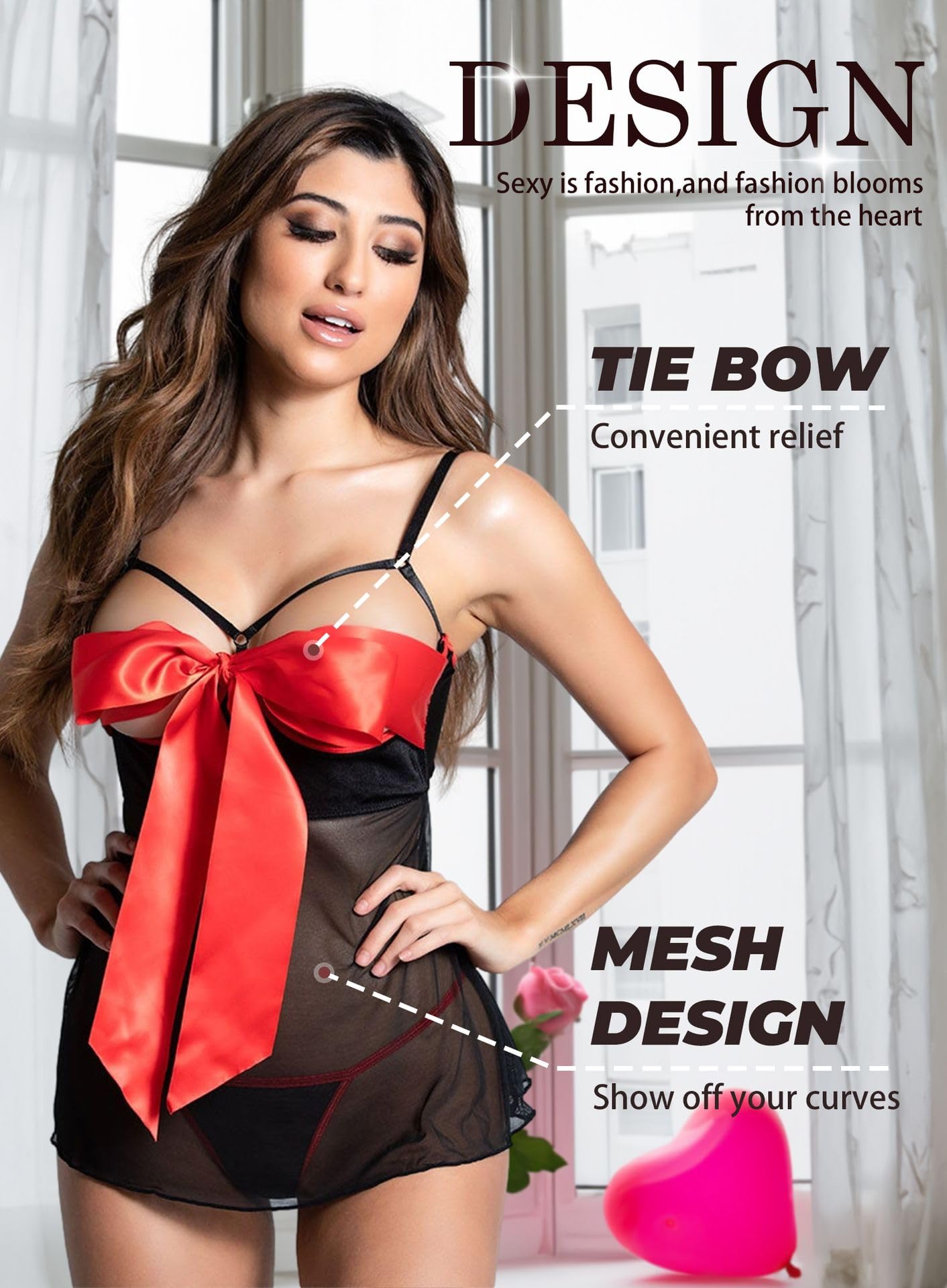 Ella Lust Unwrap Me Lingerie for Women - Sexy Valentines Day Plus Size Babydoll for Him Red Open Bow Teddy Outfit