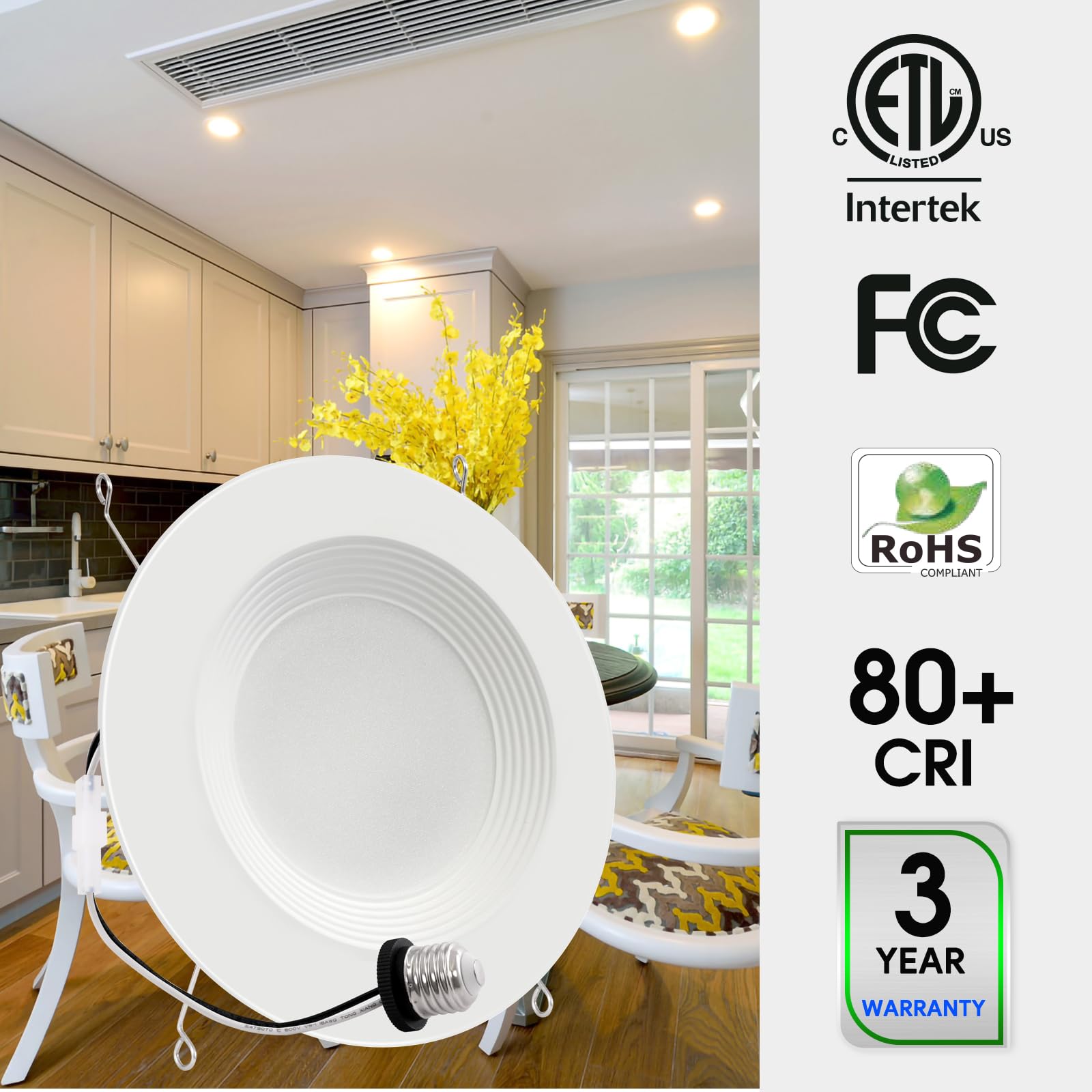 Energetic LED Recessed Lighting 6 Inch, 12.5W=100W, Warm White