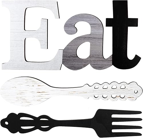 Juego de letreros EAT tenedor y cuchara decoración de pared de madera rústica bonitas letras para comer para cocina y hogar letras decorativas de