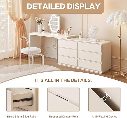 Miniatura 5 de Escritorio de tocador con espejo y luces, escritorio de tocador de maquillaje con luces y 6 cajones de almacenamiento y taburete, tocador Con