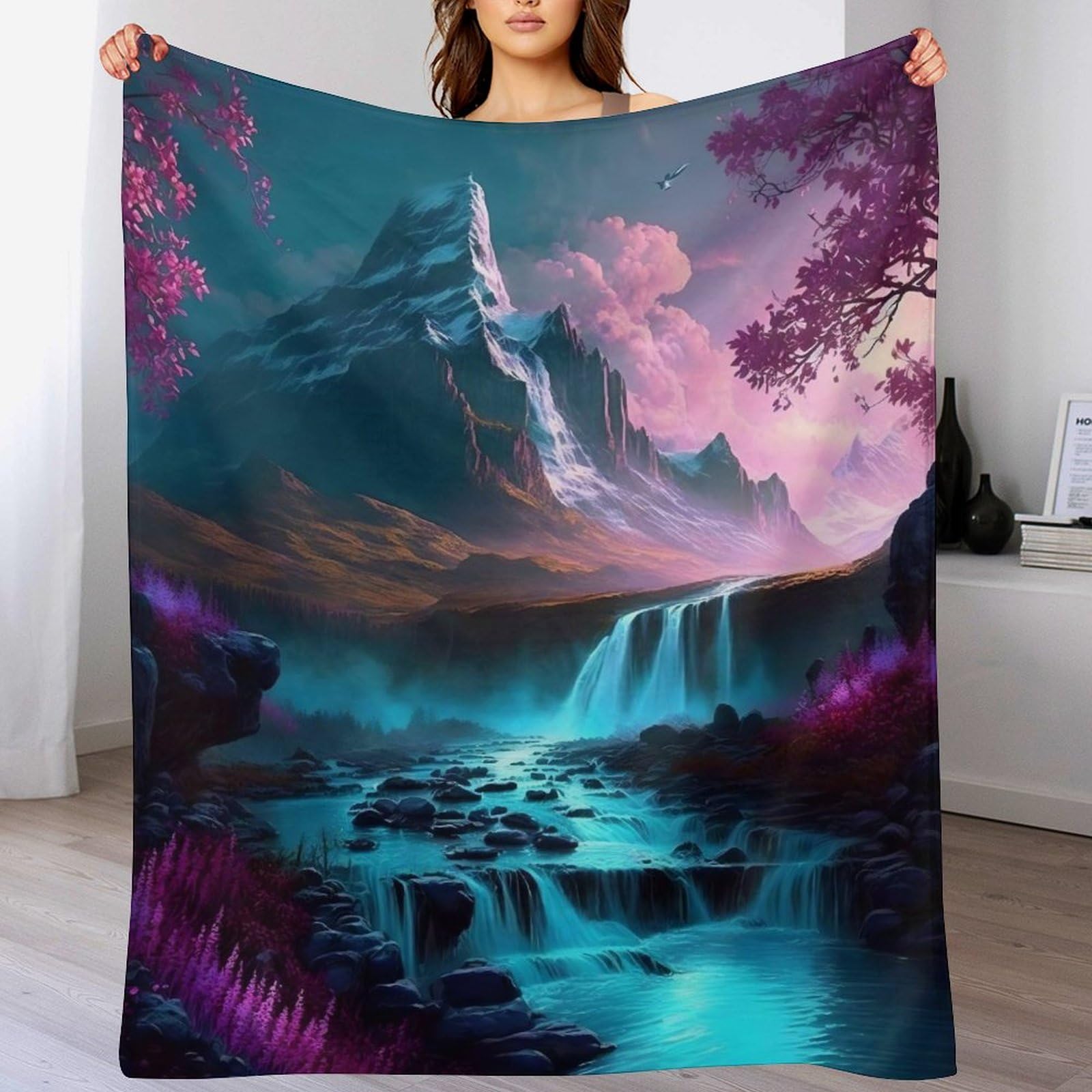 Couverture cerise tree japan art en flanelle 100x130 cm pour lit et canapé