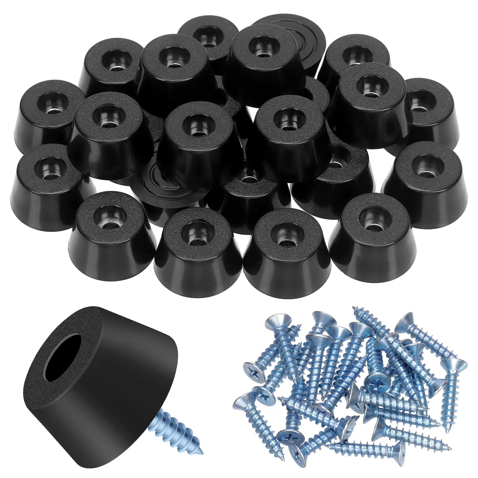 Hilitchi 24Pcs 0.59" H x 1.1" D Black Rubber Feet Cutting Board Feet with Stainless Screws Non Slip Rubber Feet Soft Cutting Board Feet Round Rubber