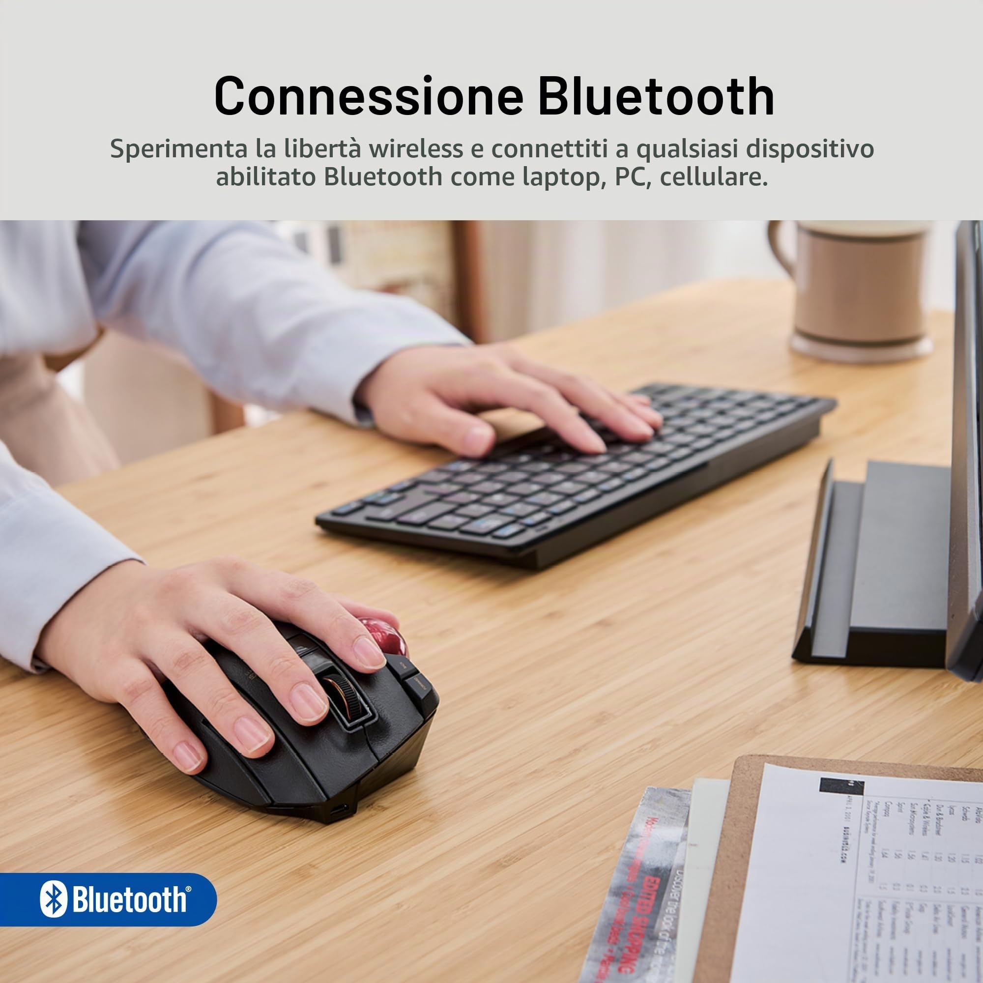 ELECOM M-XPT1MRXBK - Mouse wireless Bluetooth trackball con 8 tasti con tracciamento fluido, sensore ottico di precisione (M-XPT1MRXBK)