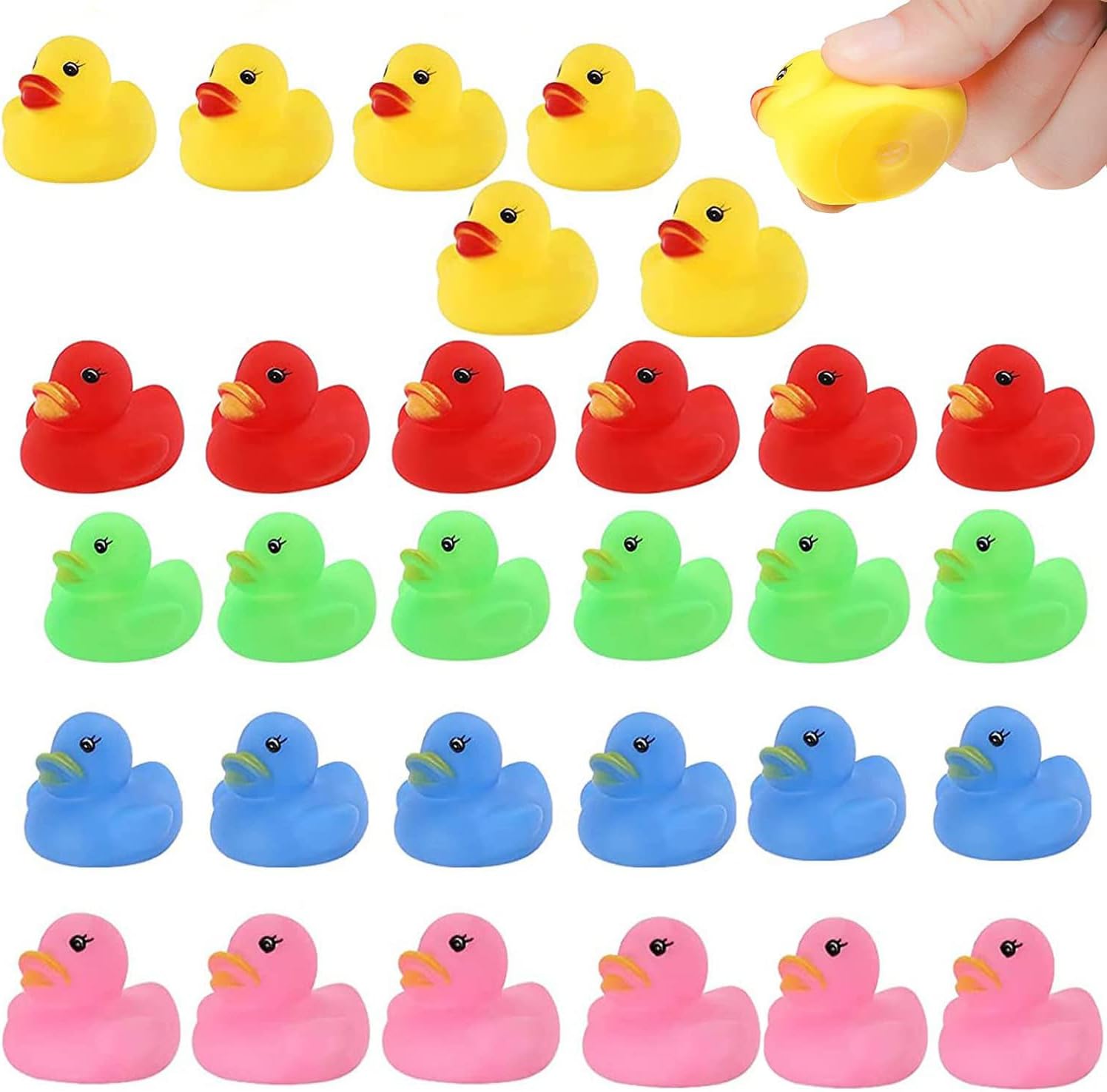WEZCHUGHAOL 30 Pcs Rubber Ducks, Mini Bath Ducks Set, Colorful Mini Rubber Duckies for Kids, Float and Squeak Bath Duck Toys for Baby Showers, Classroom Incentives, Beach, Pool, Birthdays and Parties