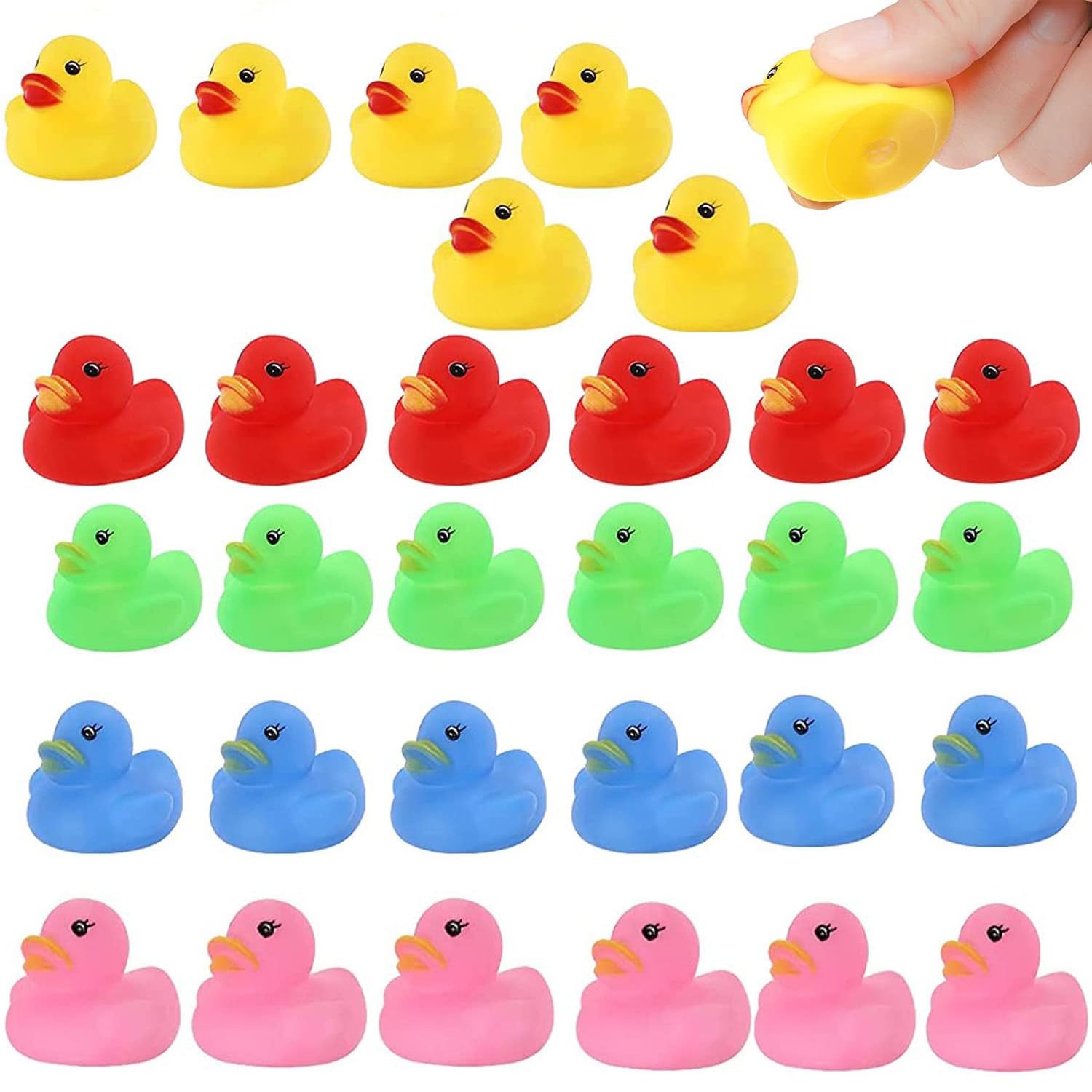 30 Pcs Rubber Ducks, Mini Bath Ducks Set, Colorful Mini Rubber Duckies for Kids, Float and Squeak Bath Duck Toys for Baby Showers, Classroom Incentives, Beach, Pool, Birthdays and Parties