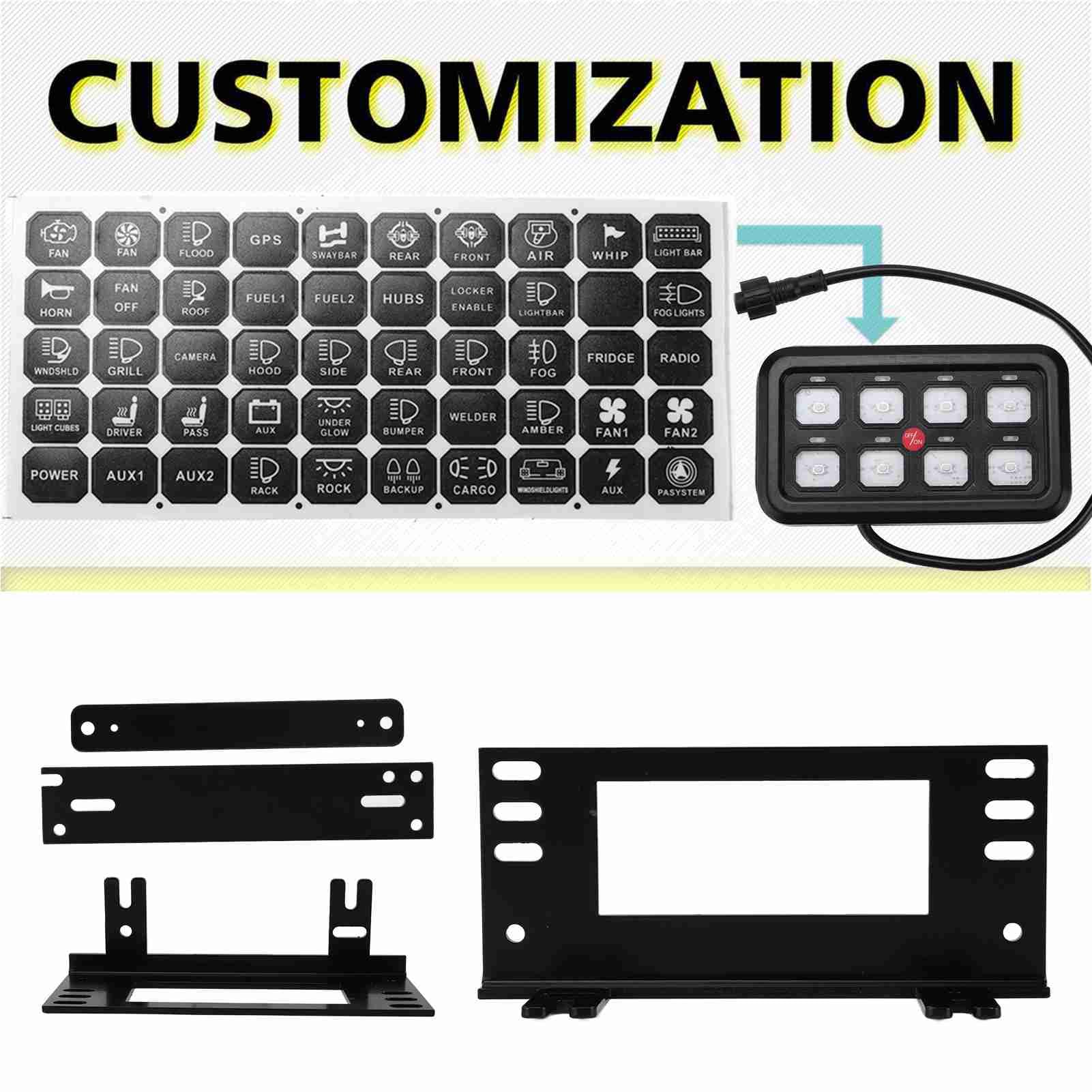 KIMISS Automatyczny ściemnialny Panel Przełączników 8-krotnych ze skrzynką Bezpieczników do łodzi Ciężarowych Off Road Powersport — Sterowanie Chwilowe RGB z Przełącznikiem — Wielofunkcyjne