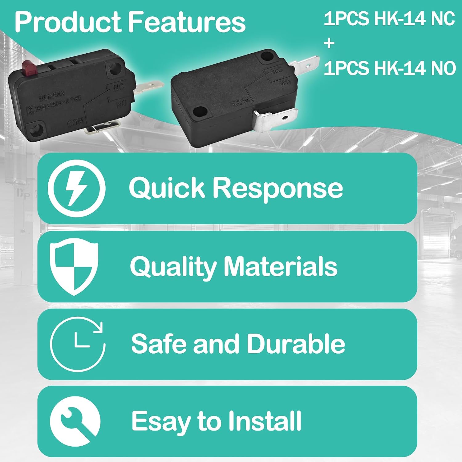 HK-14 NO+NC Micro Switch (Red+Black 2-Pack) - 20A 250VAC Normally Open & Normally Closed Pin Plunger Switch - Compatible with Honeywell V7-1S37D13