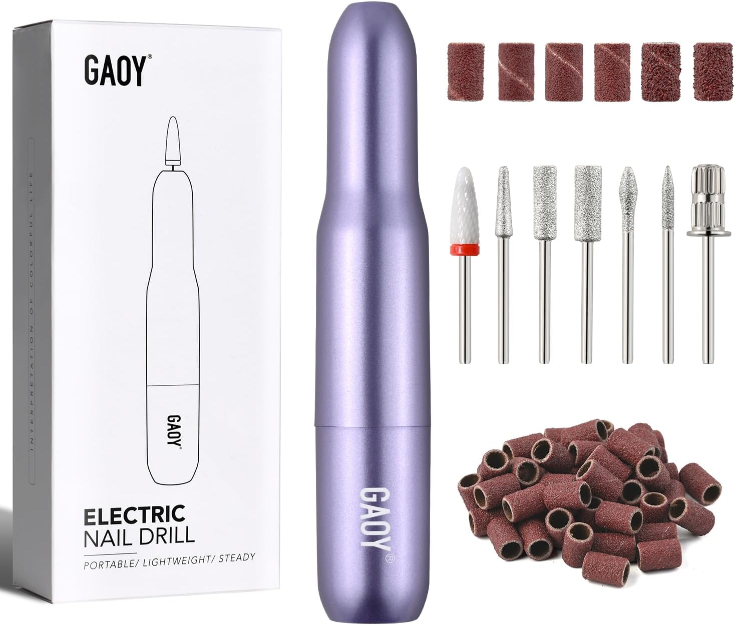 GAOY Electric Nail Drill for Acrylic and Gel, USB Electric Nail File, Portable Efile with Drill Bits, Manicure Pedicure Tools for Home Salon, Purple