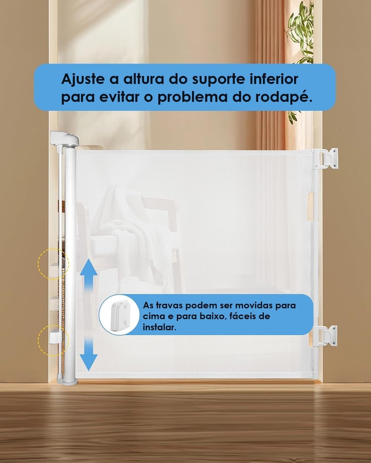 Grade de Proteção Retrátil 86x150cm | Ideal para Pets e Bebês | Portão de Segurança para Escadas, Portas e Ambientes | Fácil de Instalar | Cor Branca