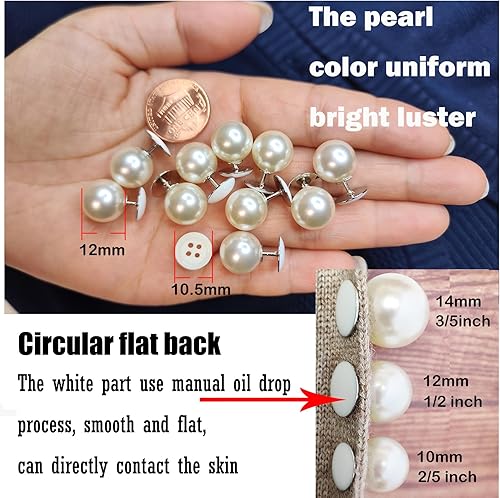 Miniatura 3 de 10 juegos de botones de perlas sin coser de 0.472 in, broches fijos antiexposición, alfileres de perlas extraíbles reutilizables para ropa para