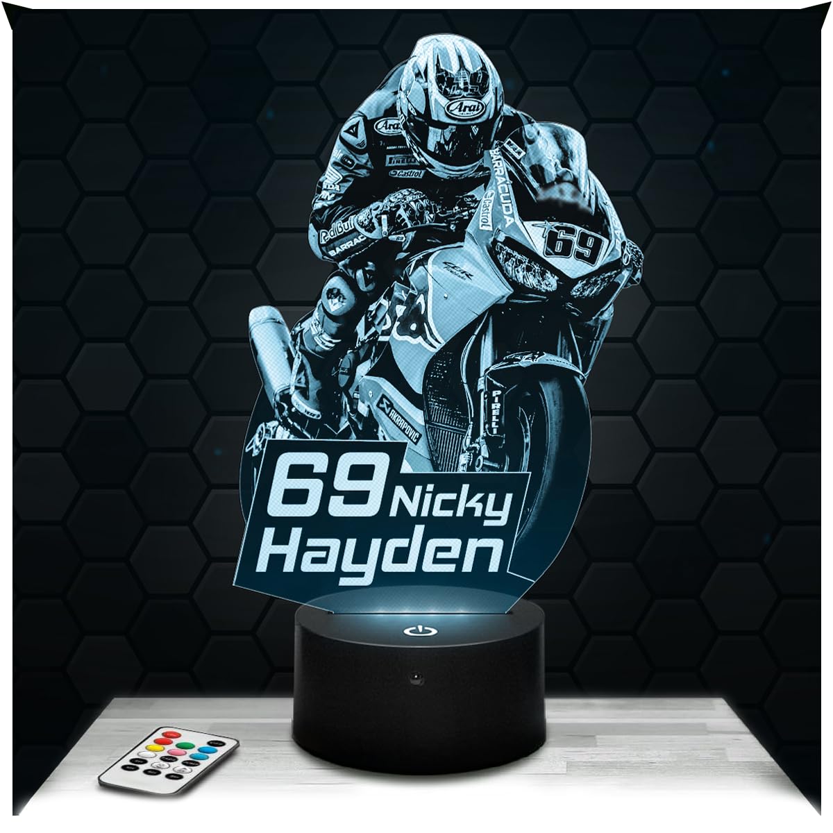 Lampephoto.fr - 3D Lamp Nicky Hayden GP Moto Rider, Touch LED Night Light, 3D Hologram Effect, Christmas Birthday Gift Idea for Men, Bedroom Decoration Object — image 1