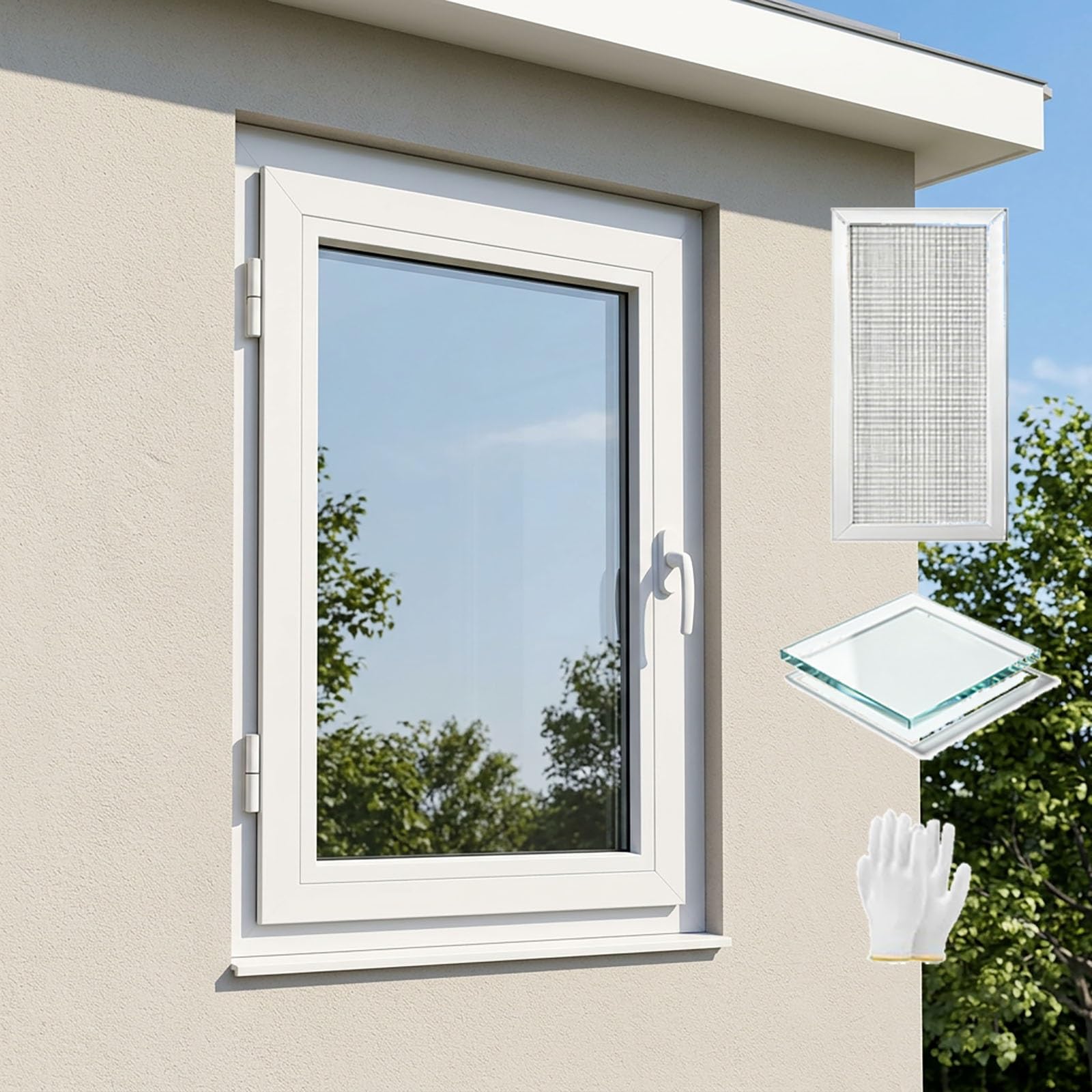 Ventana de vidrio templado y marco de PVC robusto con apertura derecha segura