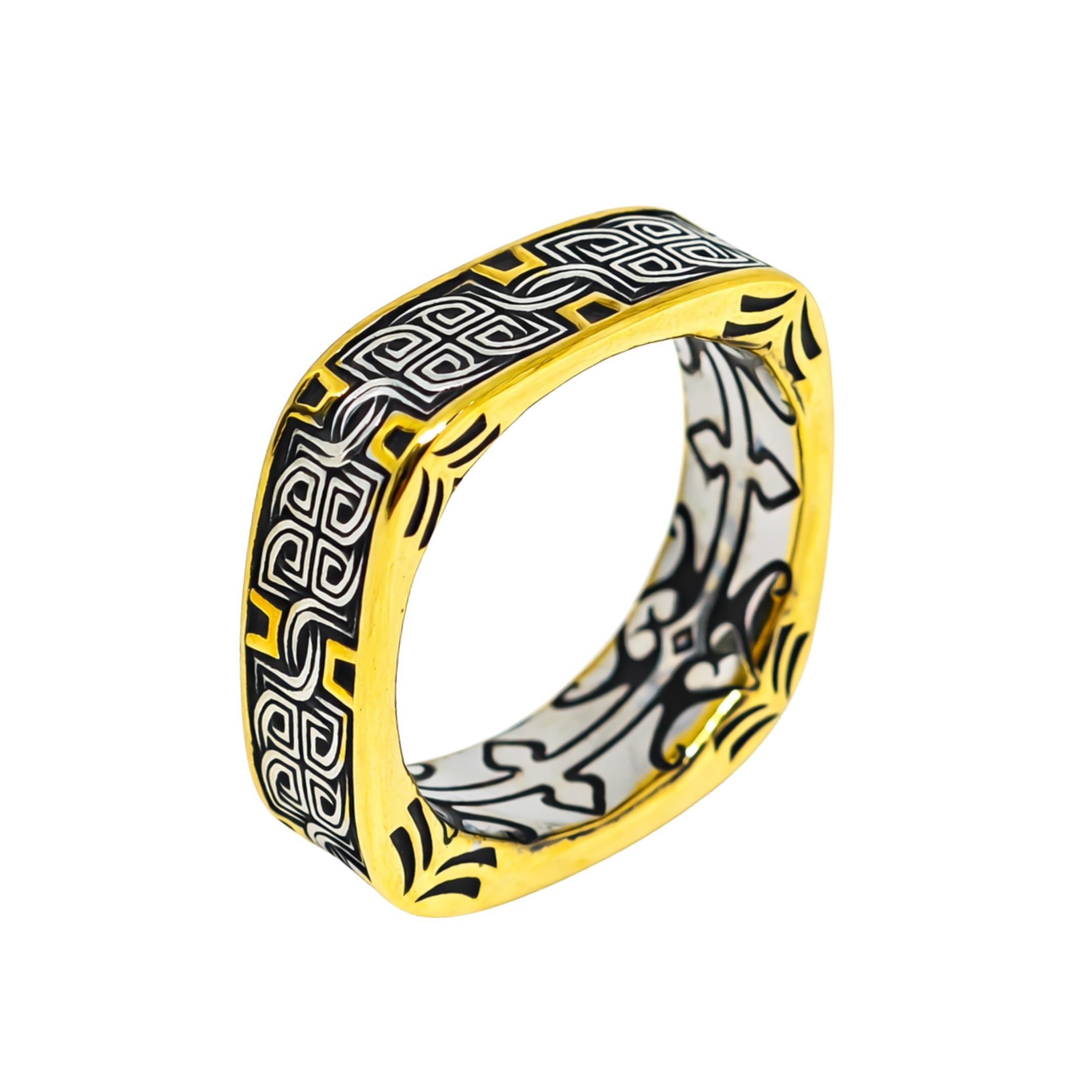 IMPERIA ETCH - Pure Stainless Steel Men’s Steel - Gold Plated Ring (Size : 17-22-26)