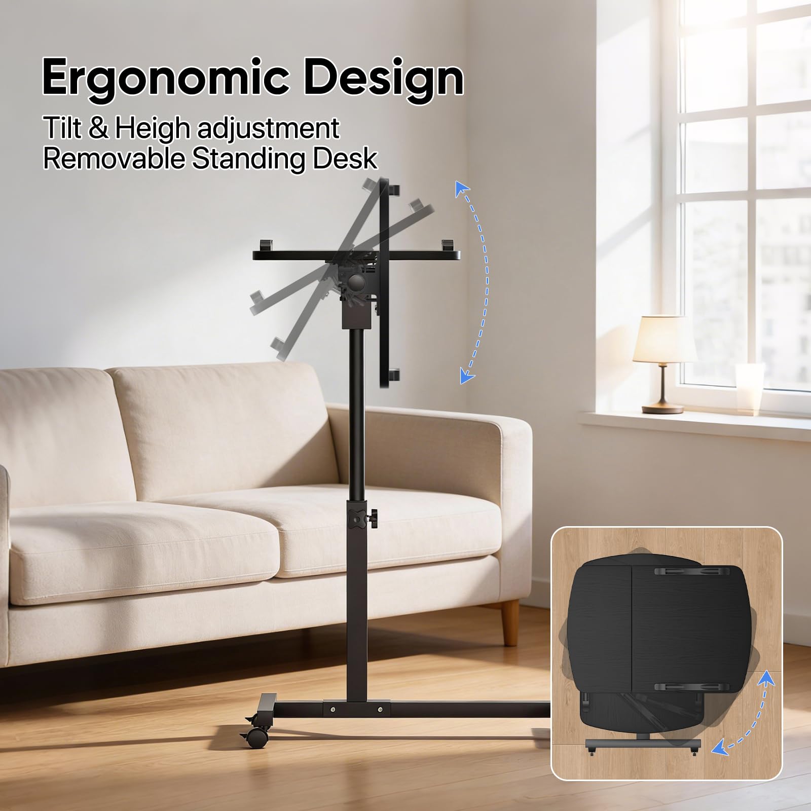 MoNiBloom Mobile Standing Desk Tilting Portable Height Adjustable Sit Stand Work Table Overbed Laptop Table Computer Cart with — view 4