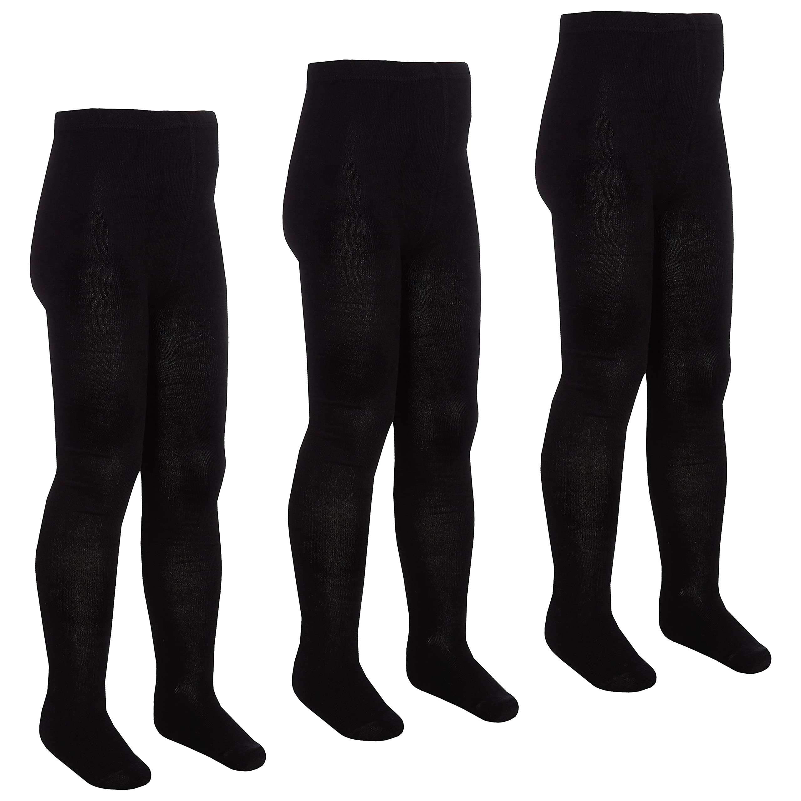 Metzuyan Girls Black - 3 Pairs 3 Pairs Kids Solid Plain Tights Cotton Rich School Uniform Tights Black 13 Years