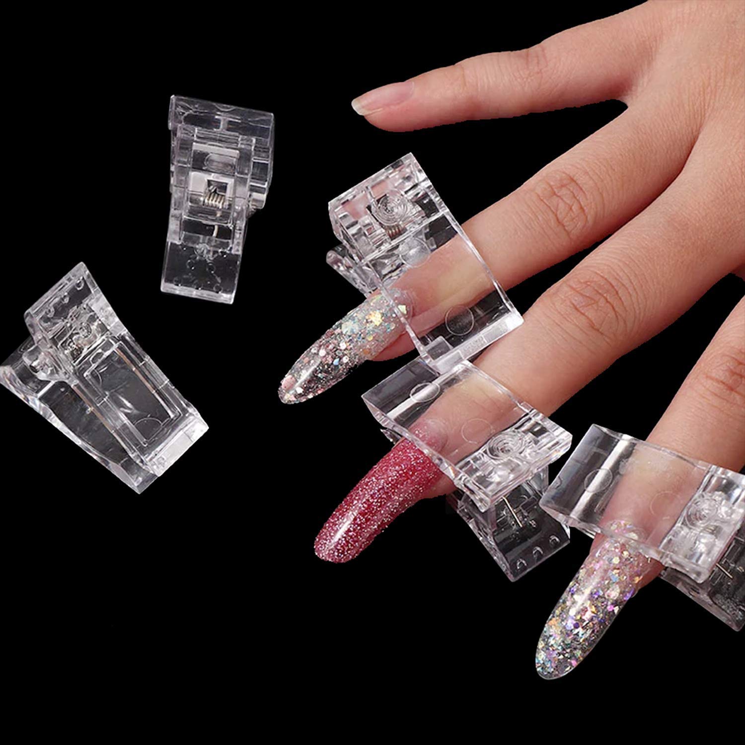 Kiyaan 10pcs Transparent Nail Tip Clips, Poly Quick Building Nail Gel Clamps Acrylic Nail Extension UV LED Builder for DIY Manicure Poly Extension Gel Nails 3