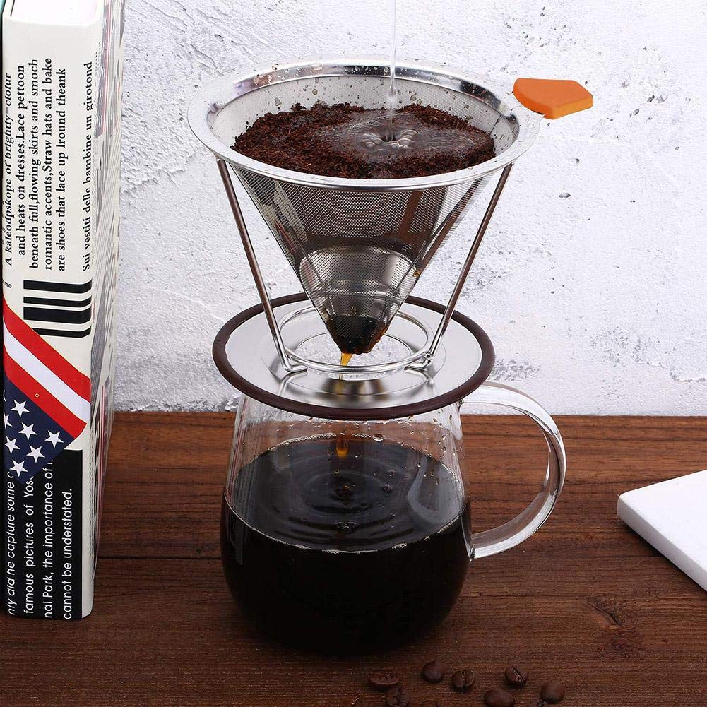 Filtro Caffè In Acciaio Inox Riutilizzabile Pour Over - Con Supporto, Spazzola E Cucchiaio - A Nido D'Ape - 2