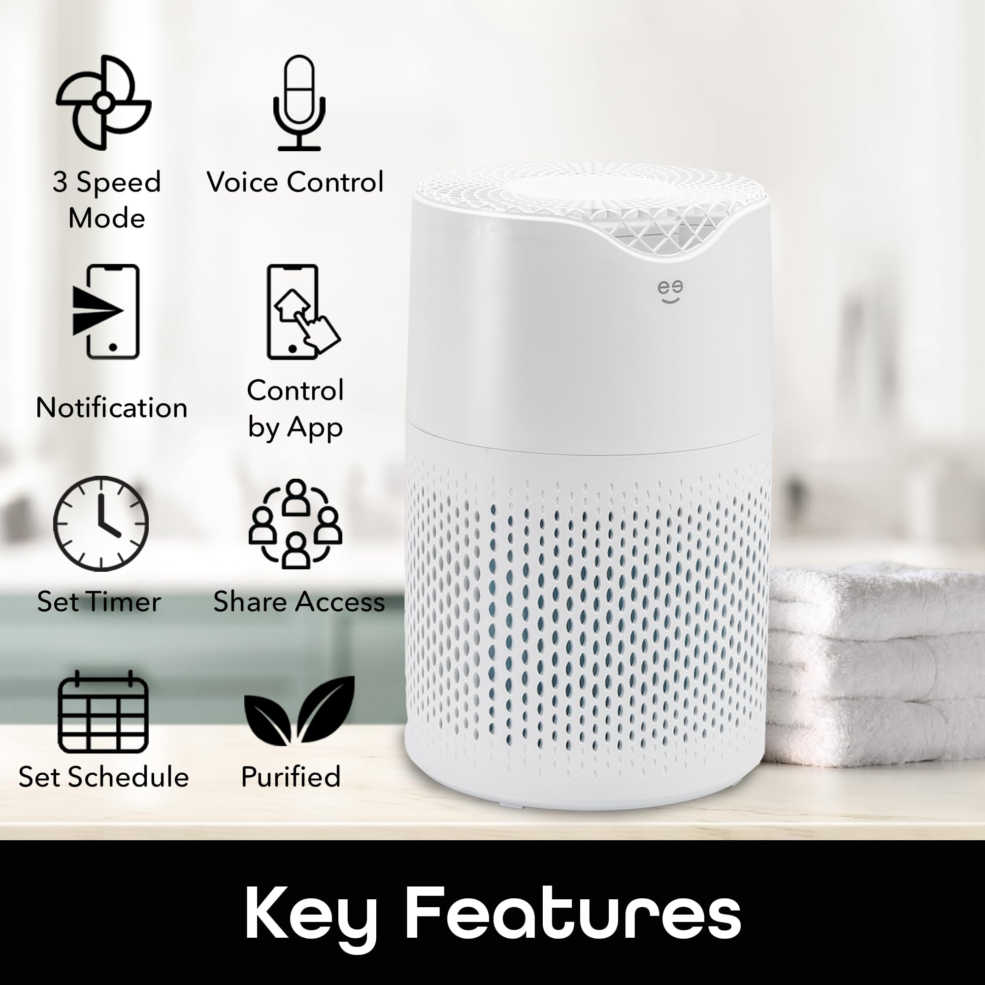 Geeni Purificatore D'Aria Smart HEPA Per Ambienti Medi – Filtro Per Peli, Fumo, Polvere E Allergie, Controllo Wi-Fi