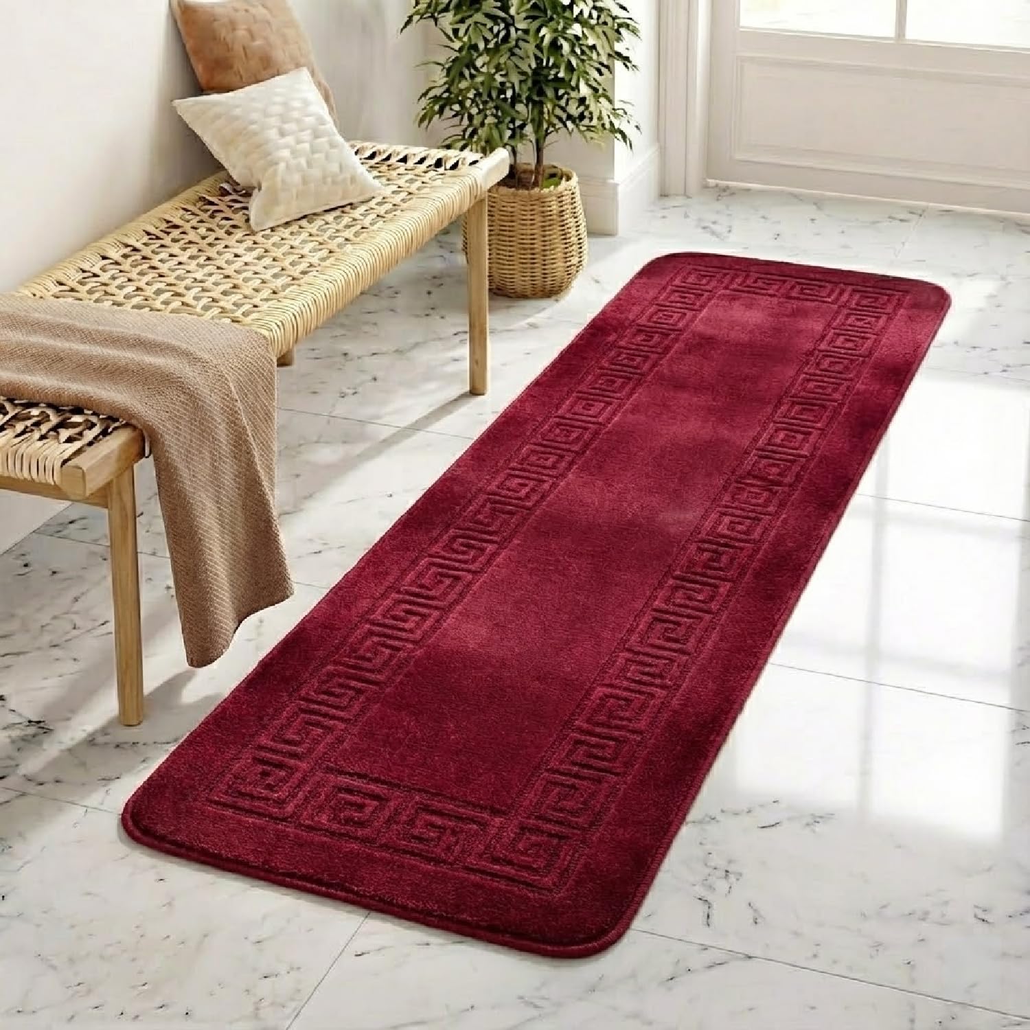 PHP Gel Back Non-Slip Washable Large Entrance Doormat |60 x 110 cm Outdoor and Indoor Dog Muddy Paws Floor Protector, Hallway, Bath and Kitchen - Red