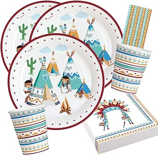 Amscan/Diverse Set da 44 pezzi – Indiano Tipi & Tomahawk – piatti, bicchieri, tovaglioli cannucce per 8 bambini