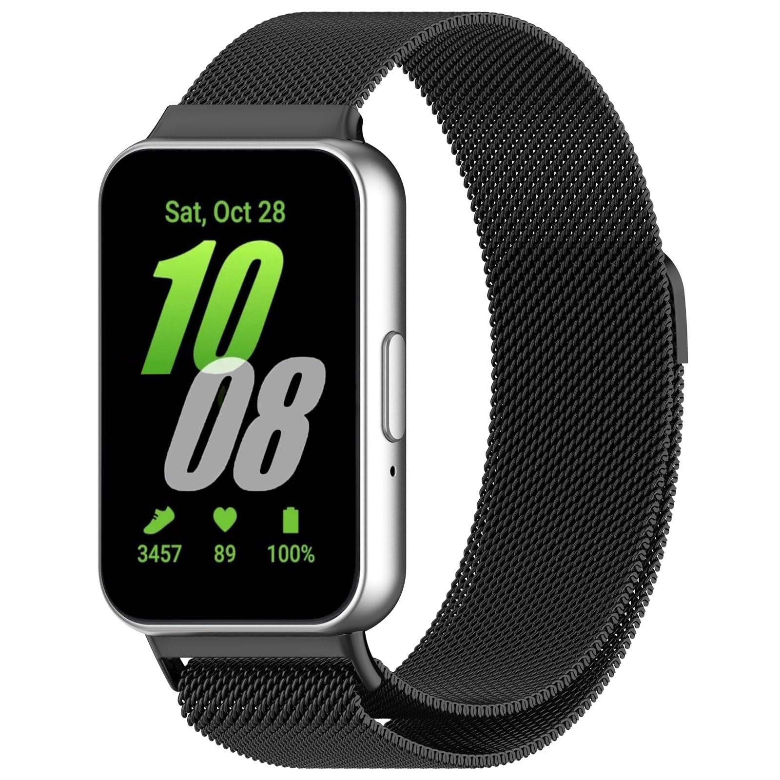 Panda Bobo Stainless Steel Mesh Band for Samsung Galaxy Fit 3, Adjustable Replacement Strap (Black)