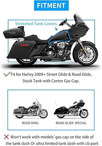 Miniatura 2 de Fundas de tanque estiradas para motocicleta, cubiertas de combustible de un galón para Harley Touring FLH 2009+ - Negro vivo