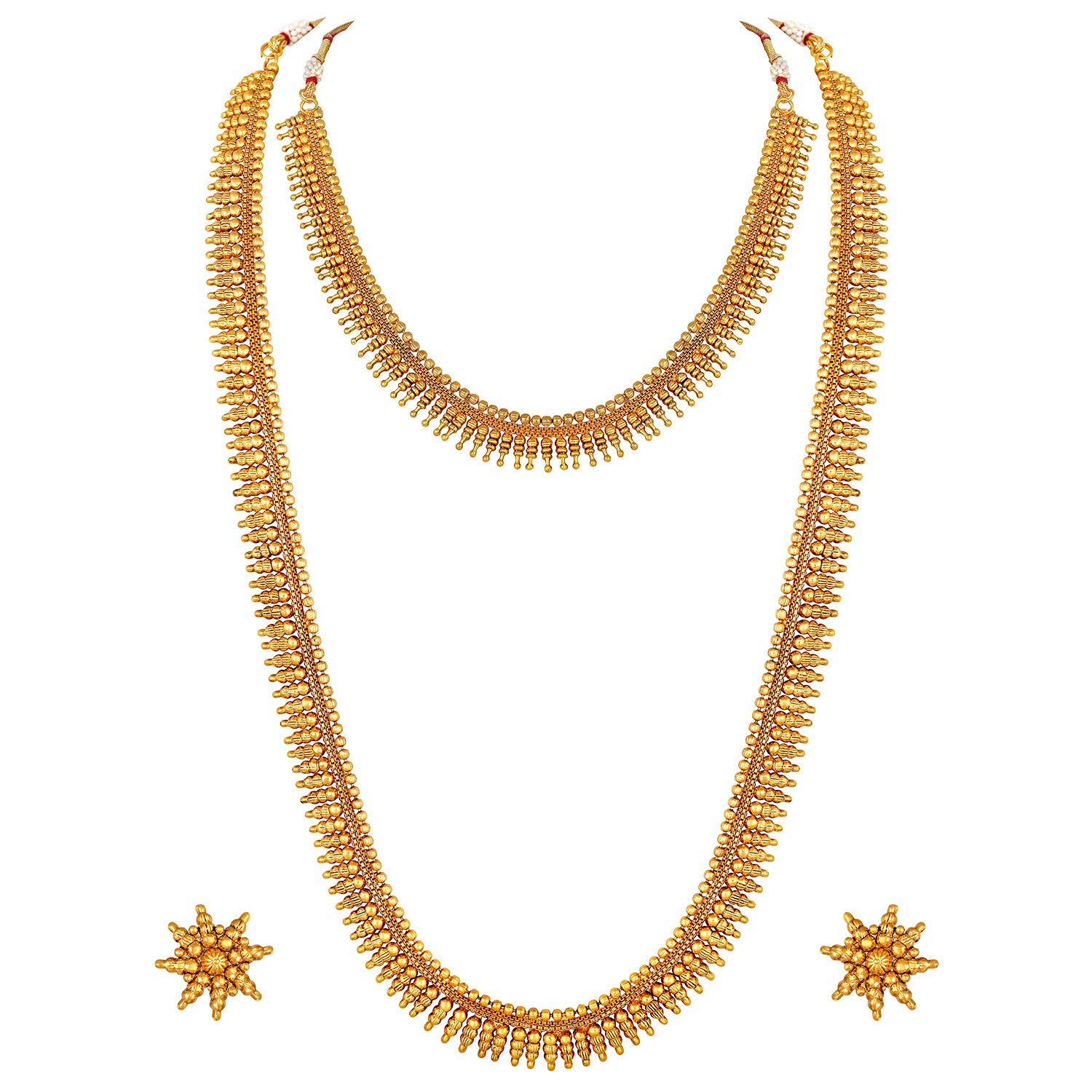 18K Gold Plated Traditional South Indian Stylish Golden Necklace With Earrings For Women & Girls