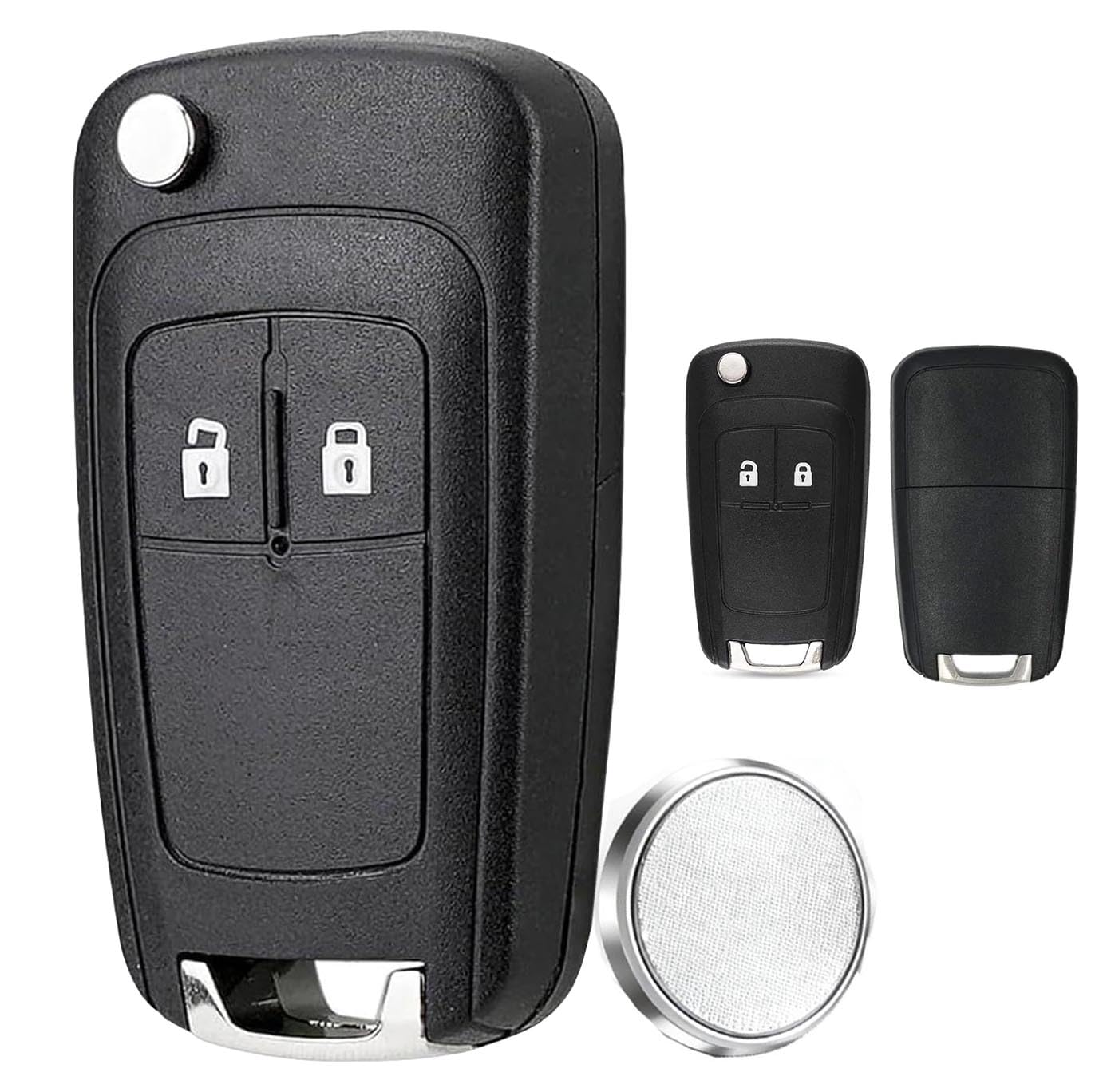 2 Buttons Flip Key Fob Shell Case for Opel Vauxhall Astra J Insignia Zafira Meriva B Chevrolet Aveo Matiz Cruze Captiva Spark Orlando Trax-CR2032 Battery