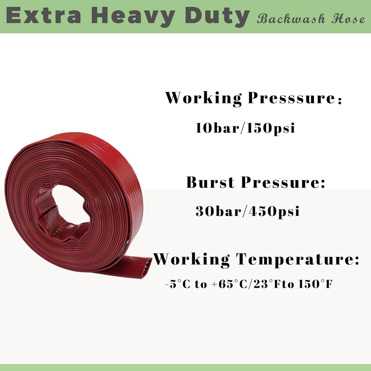 Eastrans 2 IN x 50 FT Pool Backwash Hose, Extra Heavy Duty Discharge Hose,10 Bar Working Pressure, 30 Bar Burst Pressure,Wall Thickness 1.8mm, High pressure resistance,Ultra Strong Wear Resistance