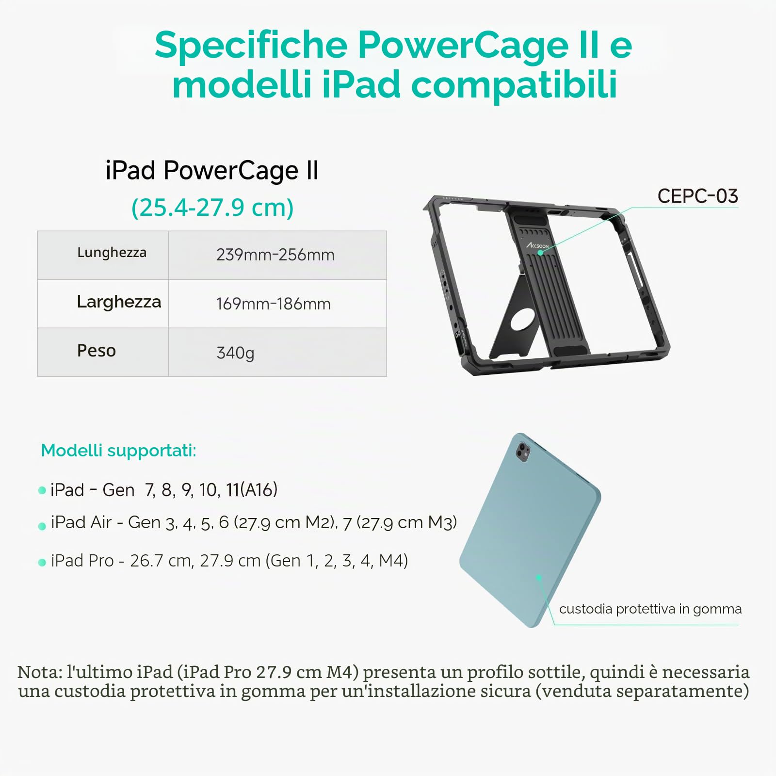 Accsoon Power Cage II per iPad Gen 5-10/Air 3-5/Pro 9.7,10.5,11 Pollici (Gen 1-4) per RED KOMODO Gimbal SLR Mirrorless Kit Trasmissione Wireless e Display