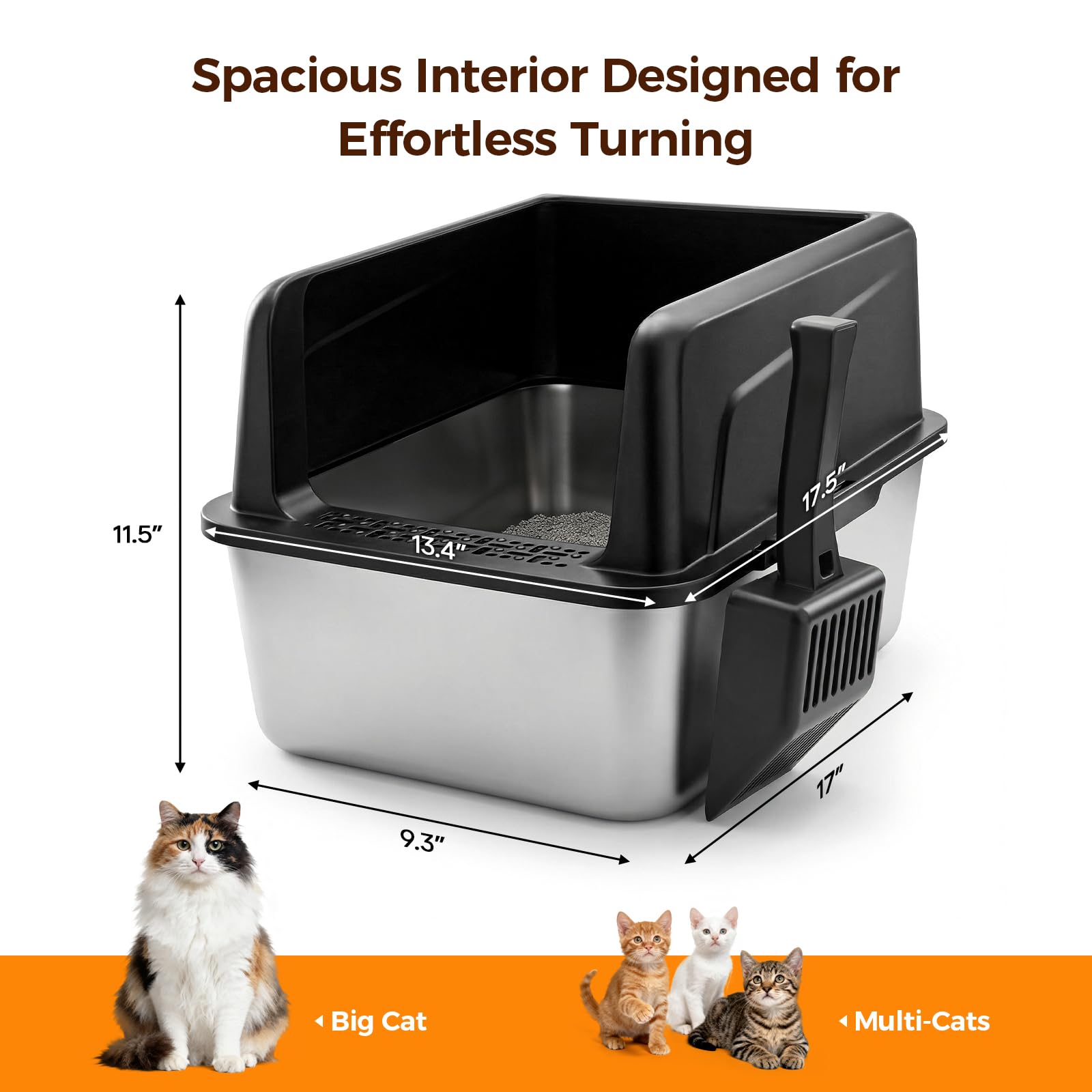 Stainless Steel Cat Litter Box with Lid Wall Sides Enclosure, Non-Sticky, Anti-Leakage, Easy Cleaning, with Metal Scoop, 17inch *11.5inch - image 2