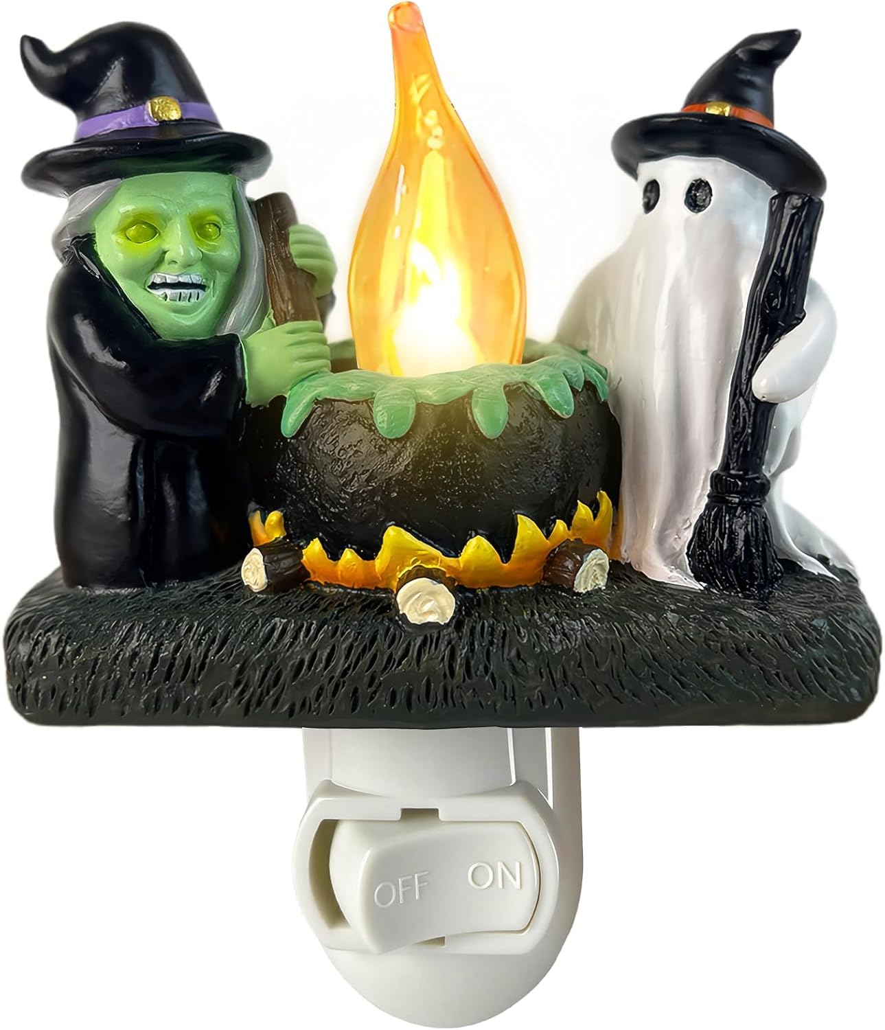 Skeleton & Ghost Bonfire Night Lamp – Halloween Flickering LED Figurine, Spooky Campfire Glow For Mantel, Desktop, Or Bedroom Decor