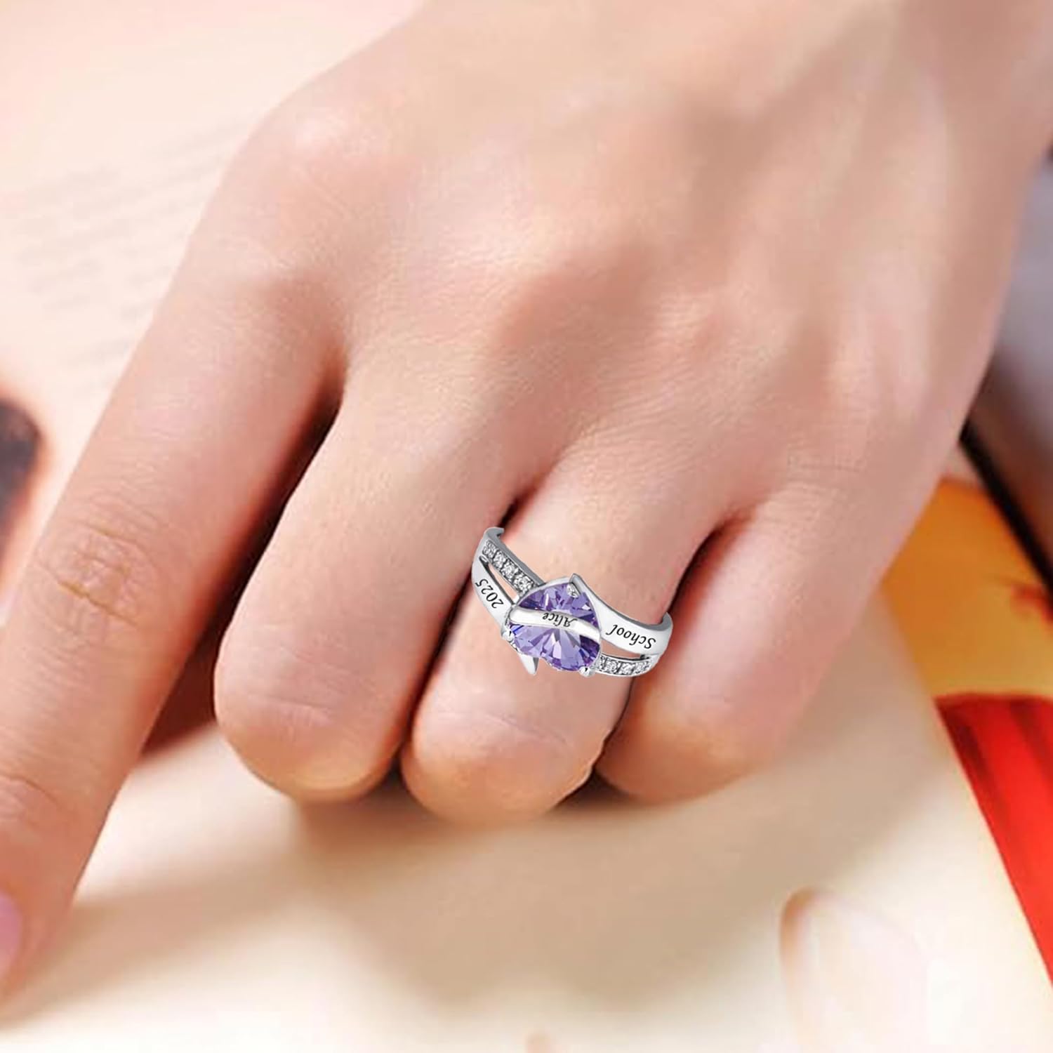 Customized Class Ring for Women 925 Sterling Silver/10K/14K/18K Gold High School College Graduation Ring with Birthstones Class of 2025 Graduation Jewelry for Her