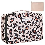 Queboom Travel Makeup Bag Cosmetic Bag Makeup Bag Toiletry bag for women and men (Brown Leopard)