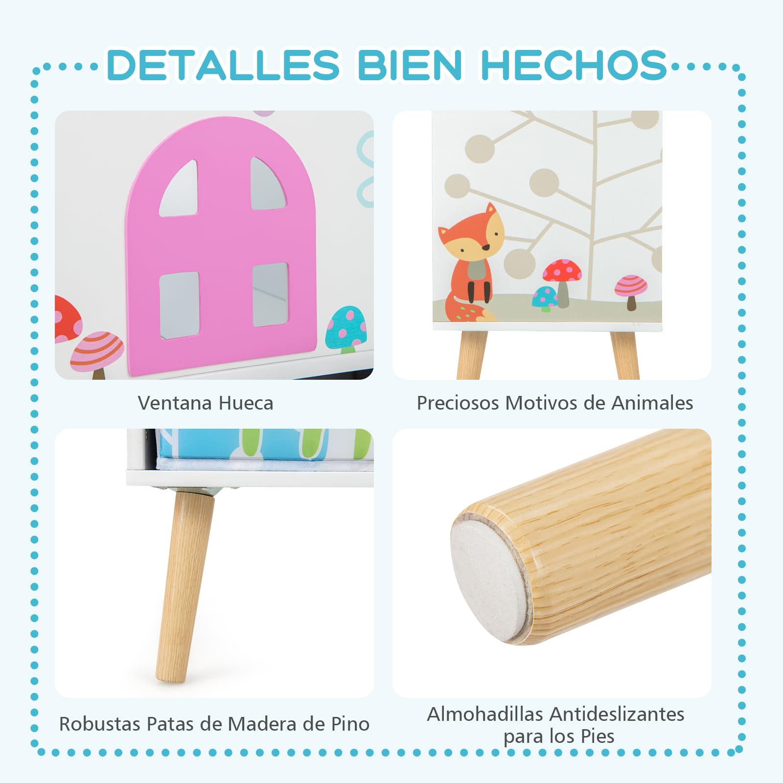 GOPLUS Estanteria Infantil de Juguetes y Libros para Niños, Organizador de Almacenamiento con 2 Cajones y 4 Compartimentos Abiertos de Gran Capacidad, Mueble Infantil con Patas Elevadas, 62×30×72 cm