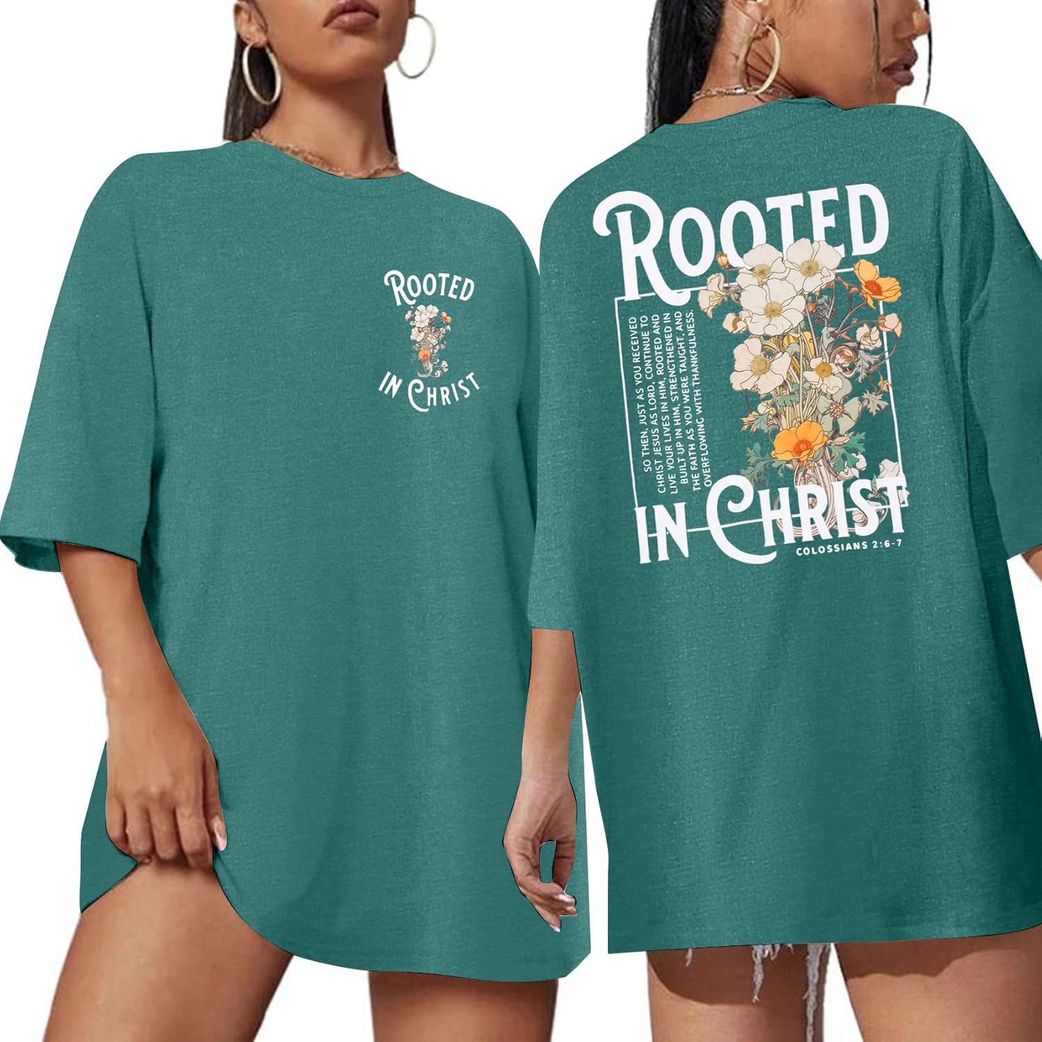Rooted in Christ Shirt Christian Shirts for Women Jesus Oversized Tshirt Bible Verse Graphics Tees Tops