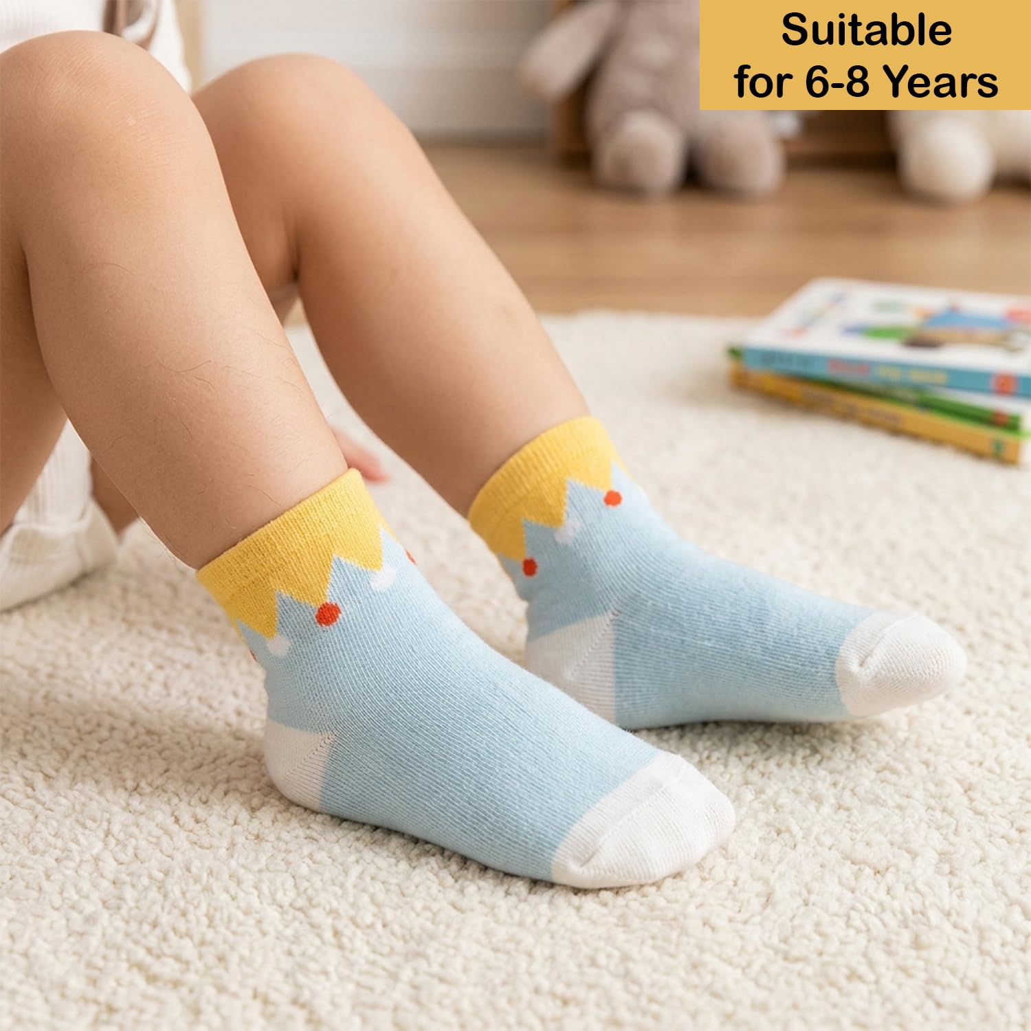 MOMISY 5 Pairs Kids Cotton Crew Socks Soft Breathable Athletic Knit Socks for Toddlers and Boys and girls (IN, Age, 6 Years, 8 Years, Nebula) 1
