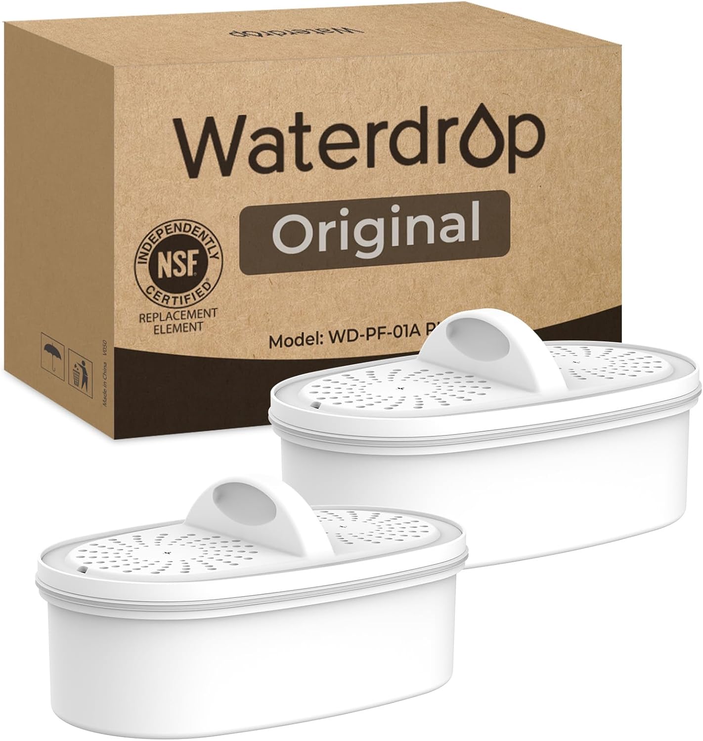 [Original] Waterdrop PF-01A Water Filter Replacement for Waterdrop Pitcher Filtration System, NSF Certified, Reduces Lead, PFAS, PFOA/PFOS, Chlorine, Last Up to 3 Months or 200 Gallons, 2 Pack