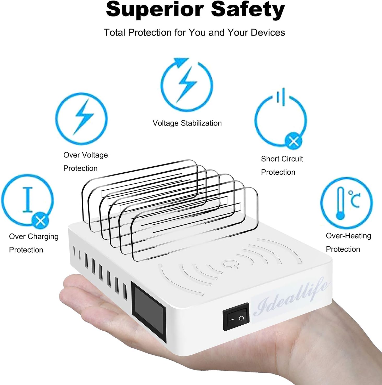 Flаѕh Dеаlѕ - 50% оƒƒ ideallife Upgrade Wireless Charging Station for Multiple Devices 9-in-1 LCD Display QC 3.0 Fast Charging Dock Organizer with 8 USB Port 10W Qi Wireless Charging Pad Compatible with IPhone Ipad Samsung