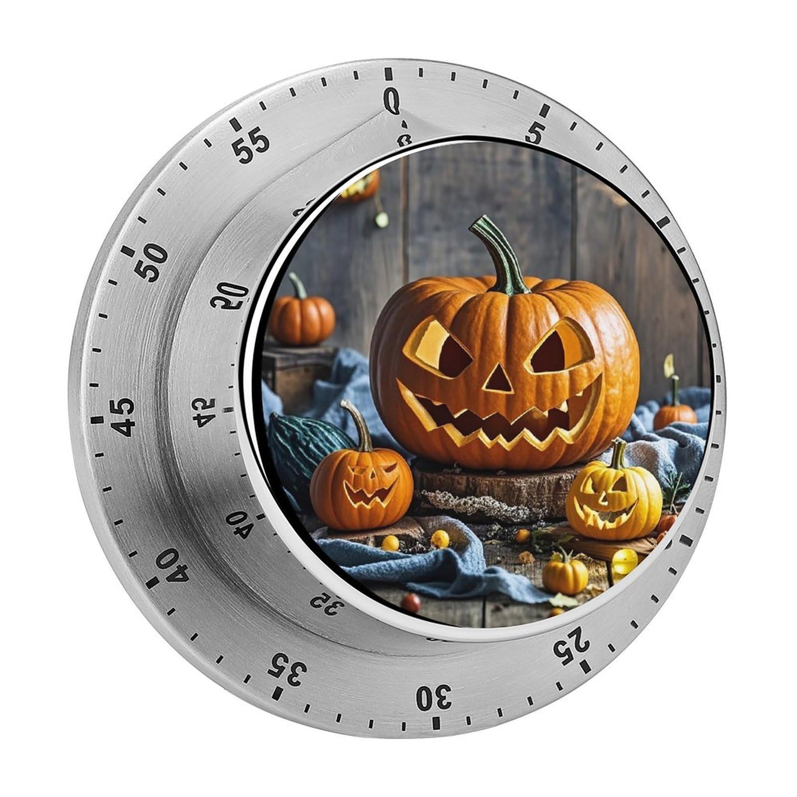 Halloween Pumpkin Fashion Visual Timers Wind Up 60 Minutes Desk Stainless Steel Magnetic Timer Countdown Clock No Batteries Loud Alarm for Kitchen Chef Cooking