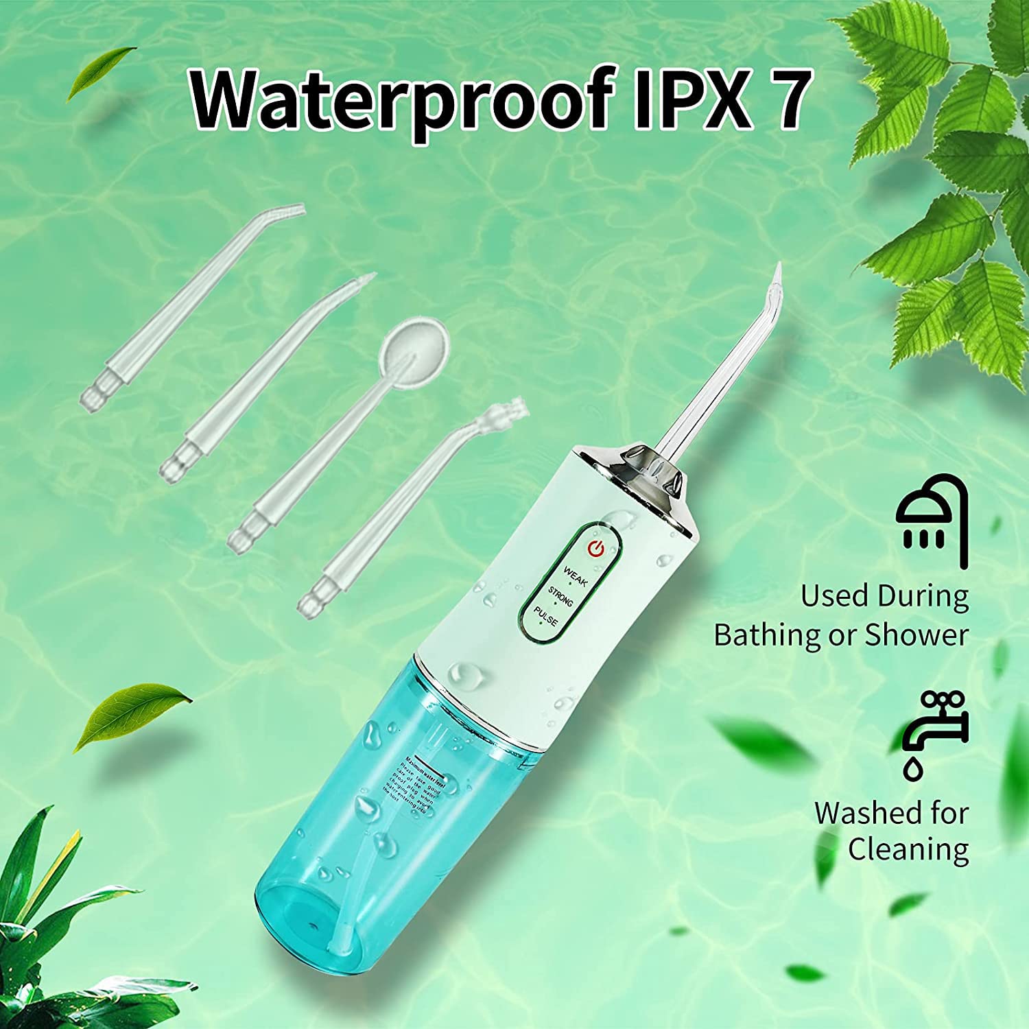 Water Flosser for Teeth,Professional Cordless Water Flossers,Electric Dental Oral Irrigator with DIY Mode 4 Jet Tips,IPX7 Waterproof,Portable and Rechargeable for Home & Travel，Green