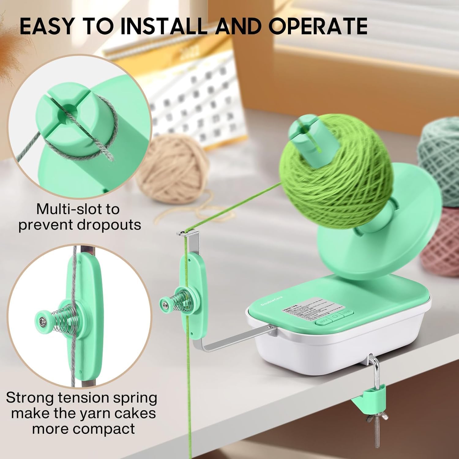 Electric Yarn Winder, 2026 Upgrade High-Speed Automatic Yarn Ball Winder with 3 Adjustable Gears, 4-10oz Large Capacity Yarn Spinner for Knitting & Crocheting, Green Gift for Craft Lovers