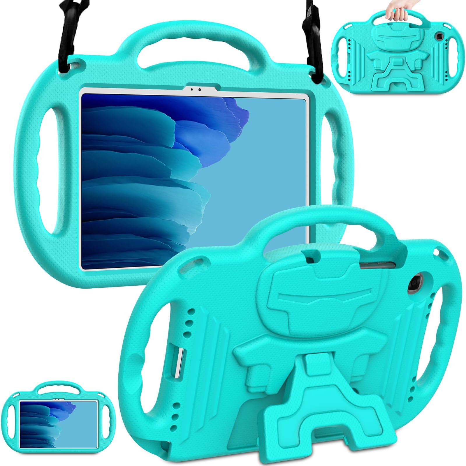 LTROP Kids Case for Samsung Galaxy Tab A7 10.4 2020 (SM-T500/T505/T507) With Shoulder Strap, Light Weight Shockproof Handle Stand for Samsung Tab A7 10.4 Inch, Teal