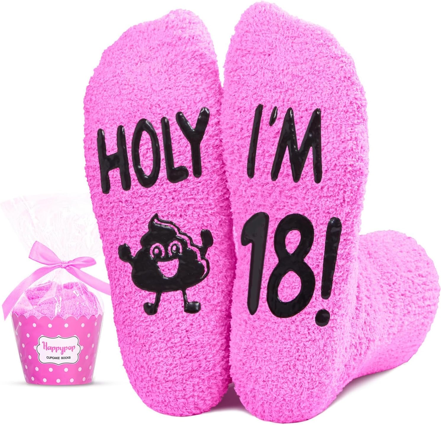 HAPPYPOP Funny Socks for Women Pink Fuzzy Fluffy Cupcake Socks with Funny Saying, Gifts for Women
